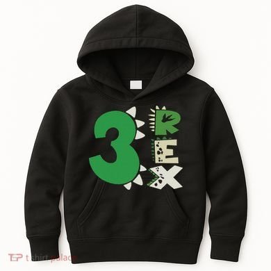 Three Rex Birthday Boy 3rd Dinosaur Birthday Rex Birthday Kids Hoodie