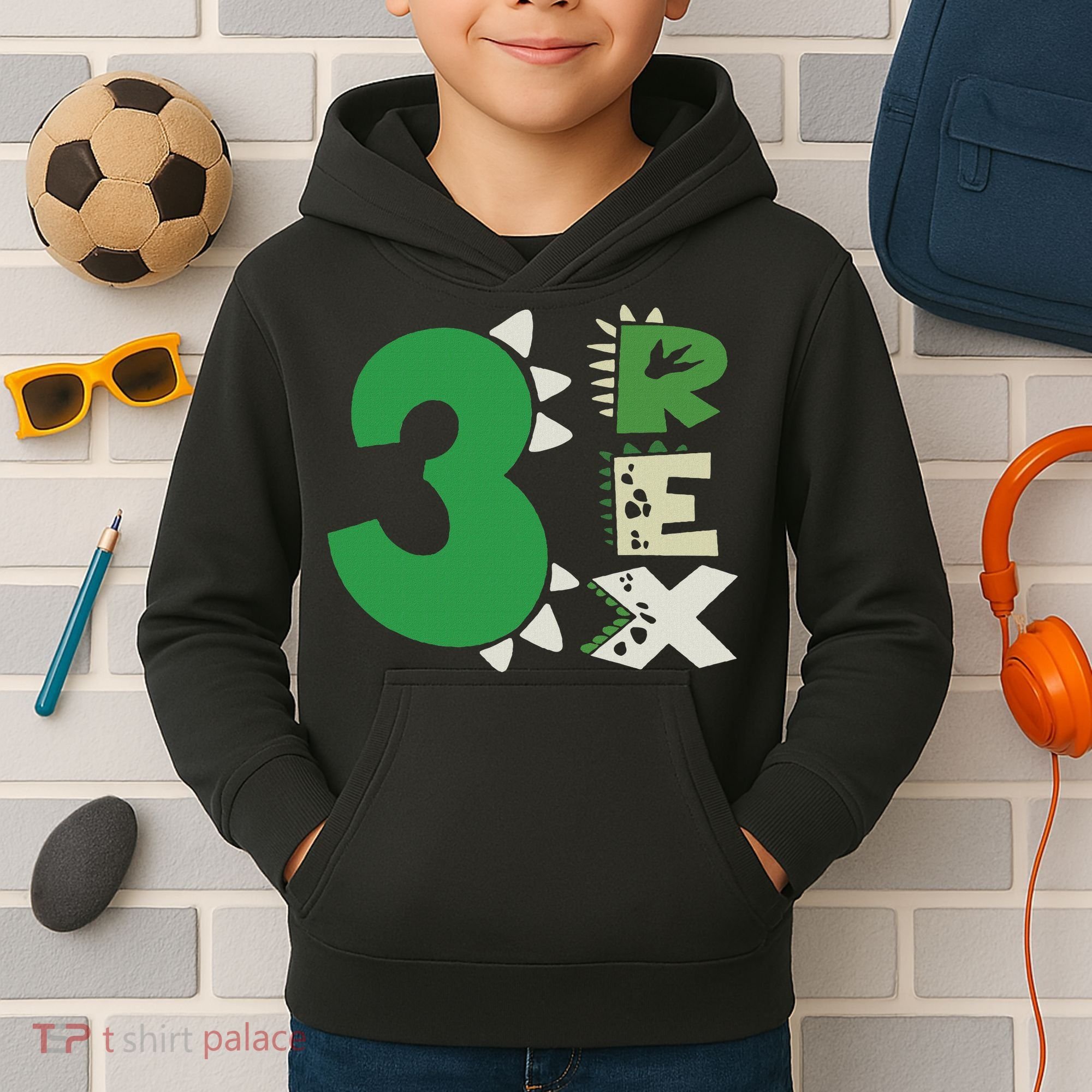 Three Rex Birthday Boy 3rd Dinosaur Birthday Rex Birthday Kids Hoodie