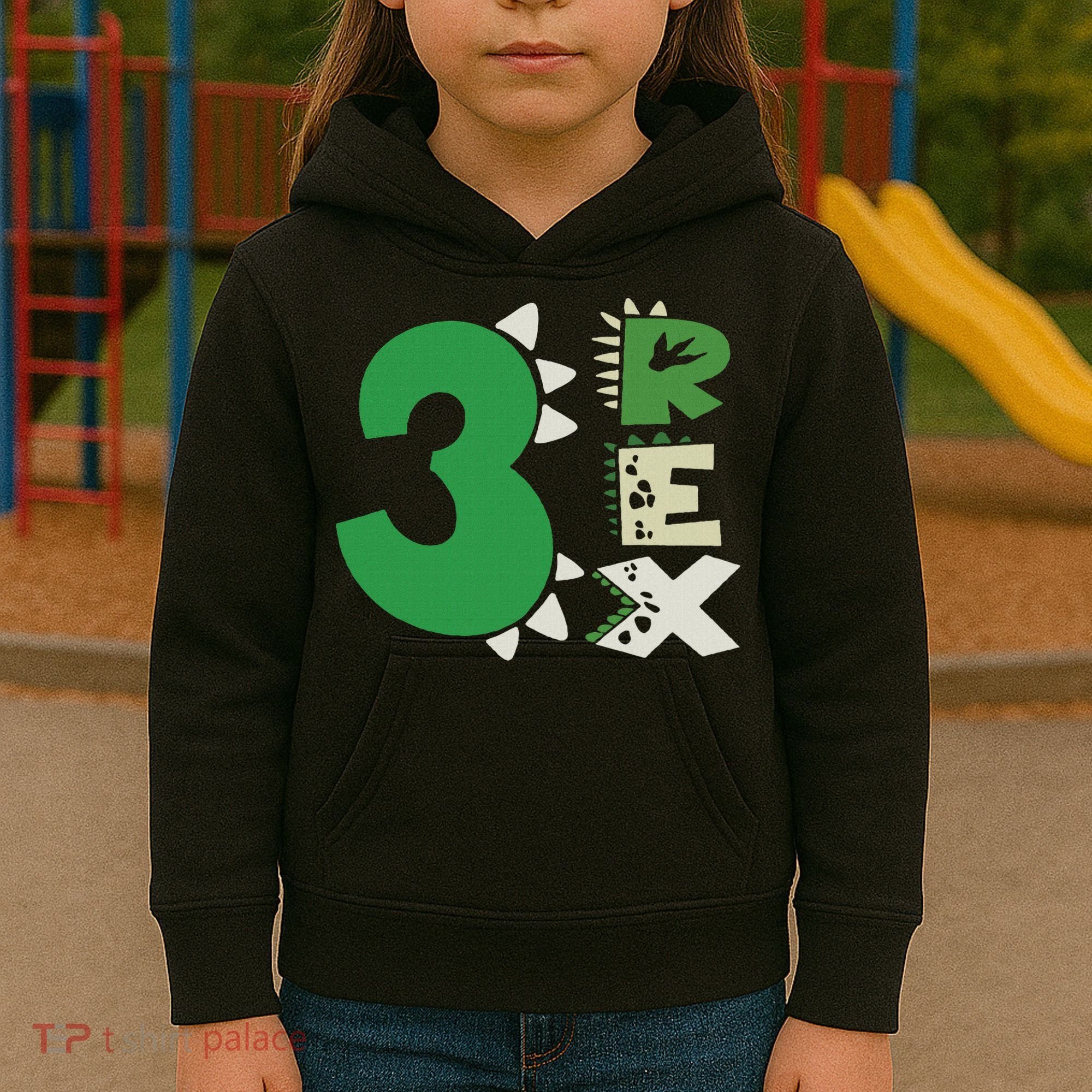 Three Rex Birthday Boy 3rd Dinosaur Birthday Rex Birthday Kids Hoodie