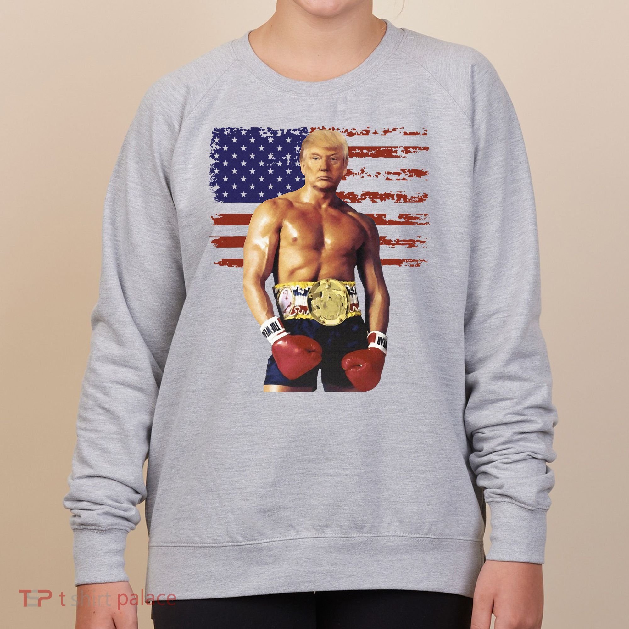 Trump Rocky Boxing Meme Boxer Us Flag Patriot Women's Sweatshirt