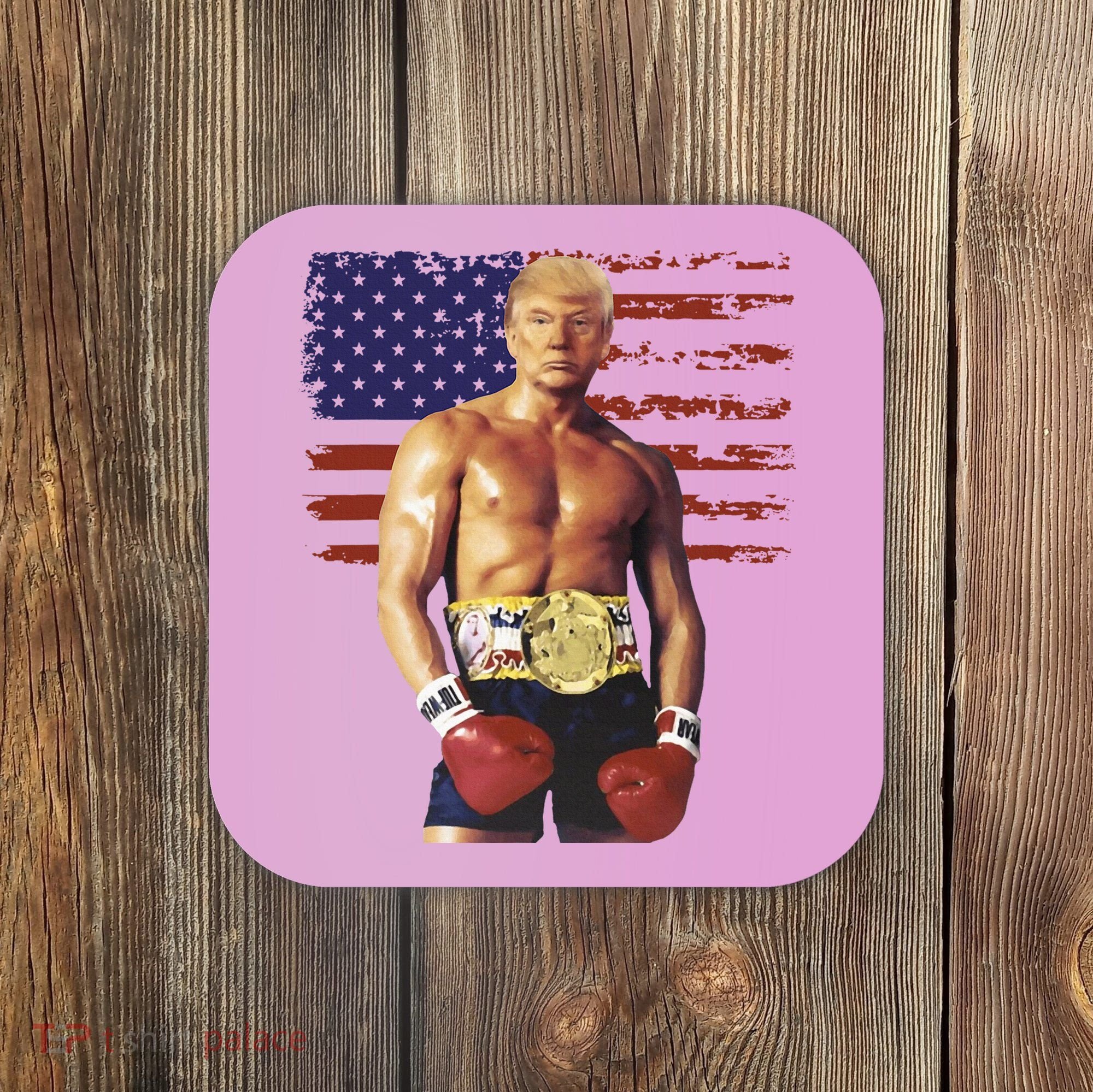 Trump Rocky Boxing Meme Boxer Us Flag Patriot Coaster