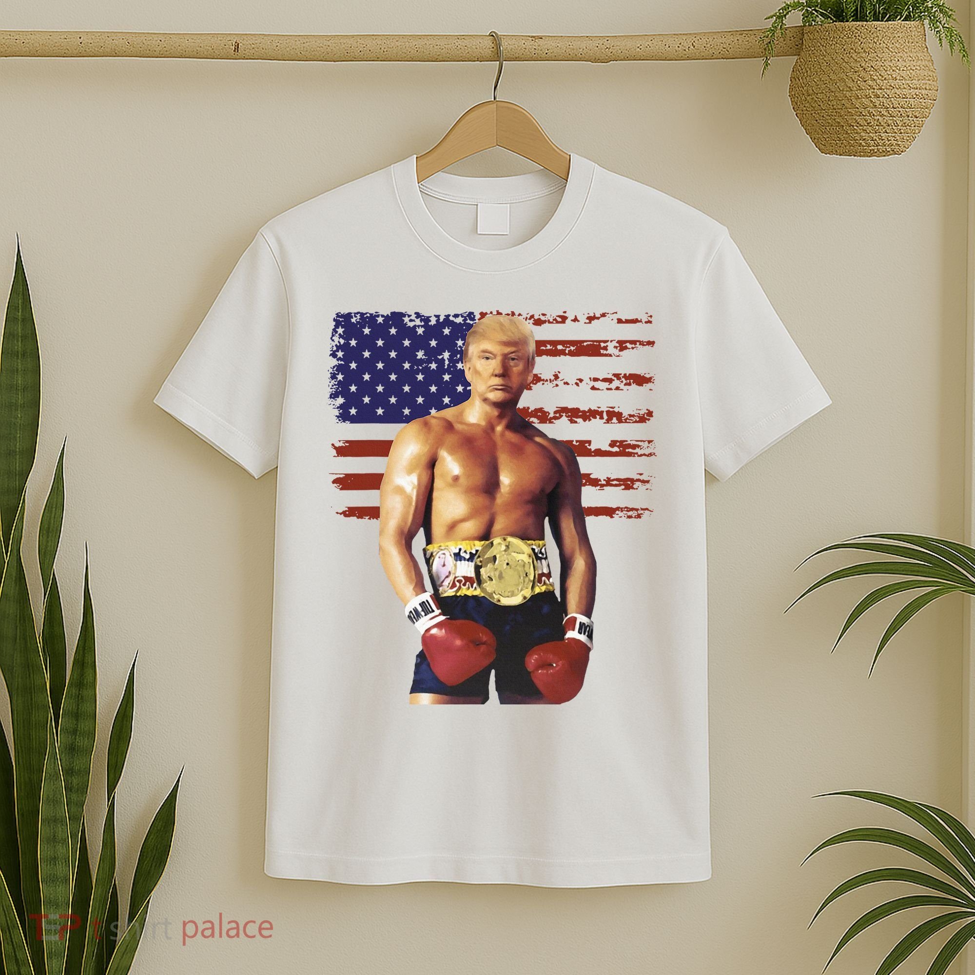 Trump Rocky Boxing Meme Boxer Us Flag Patriot T-Shirt