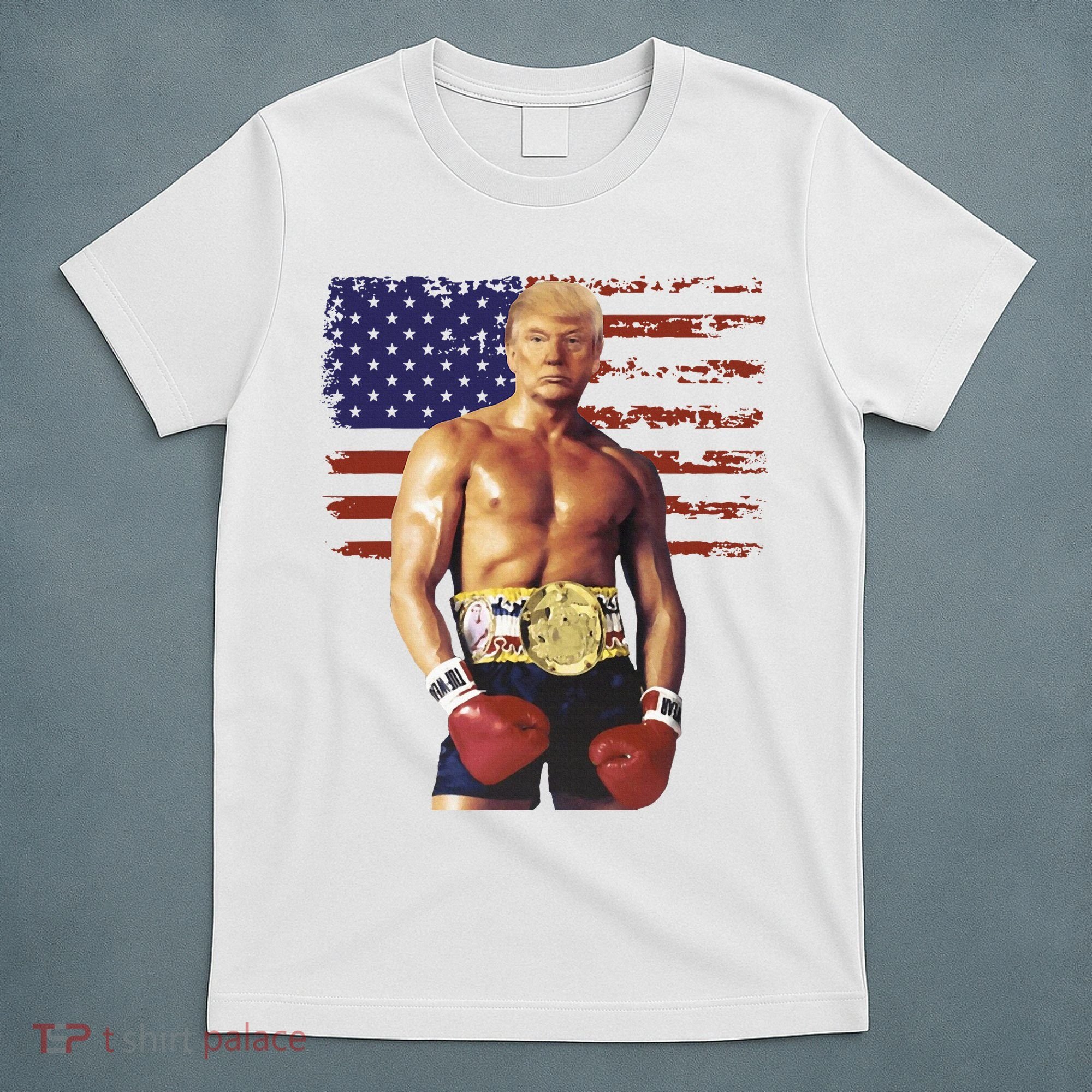 Trump Rocky Boxing Meme Boxer Us Flag Patriot T-Shirt