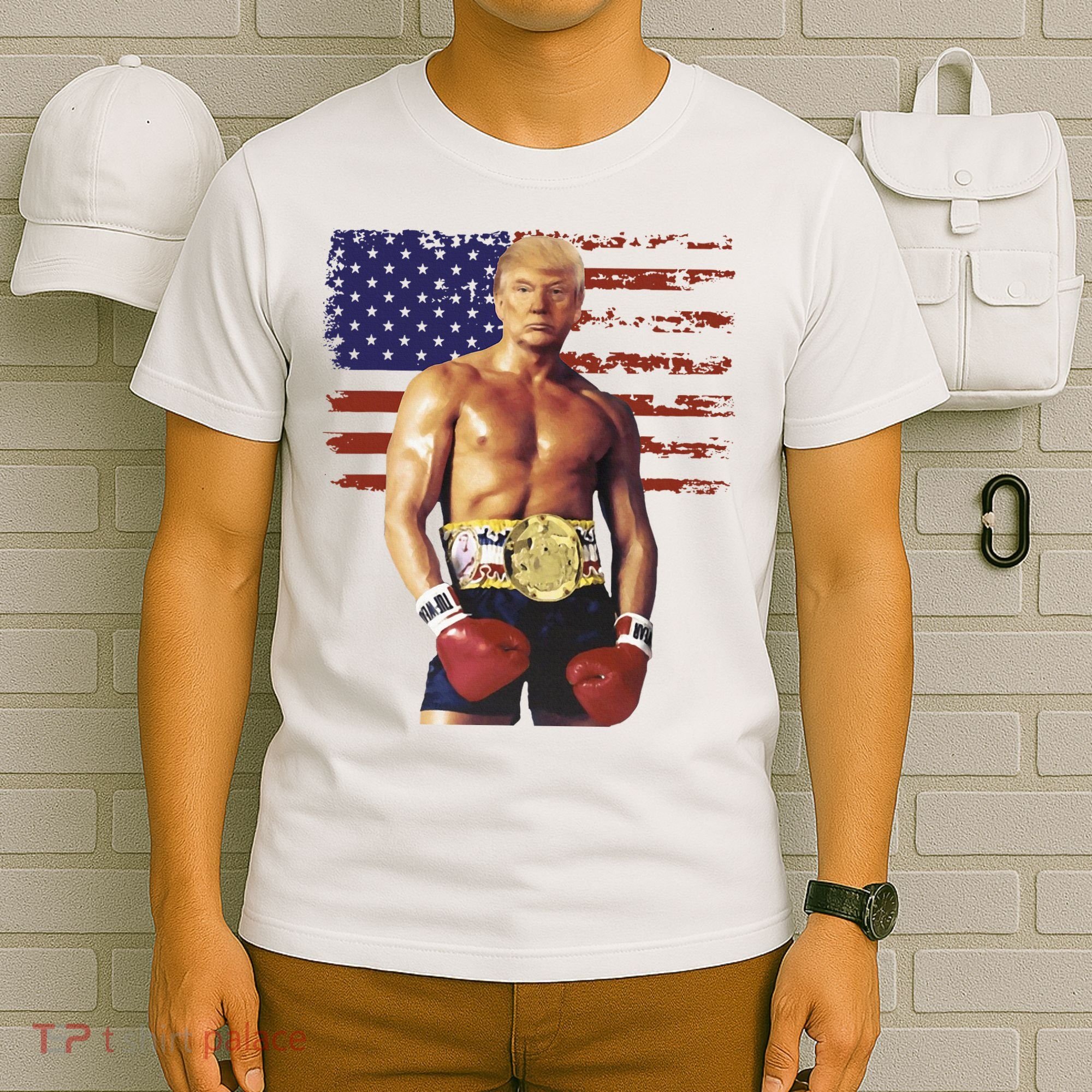 Trump Rocky Boxing Meme Boxer Us Flag Patriot T-Shirt