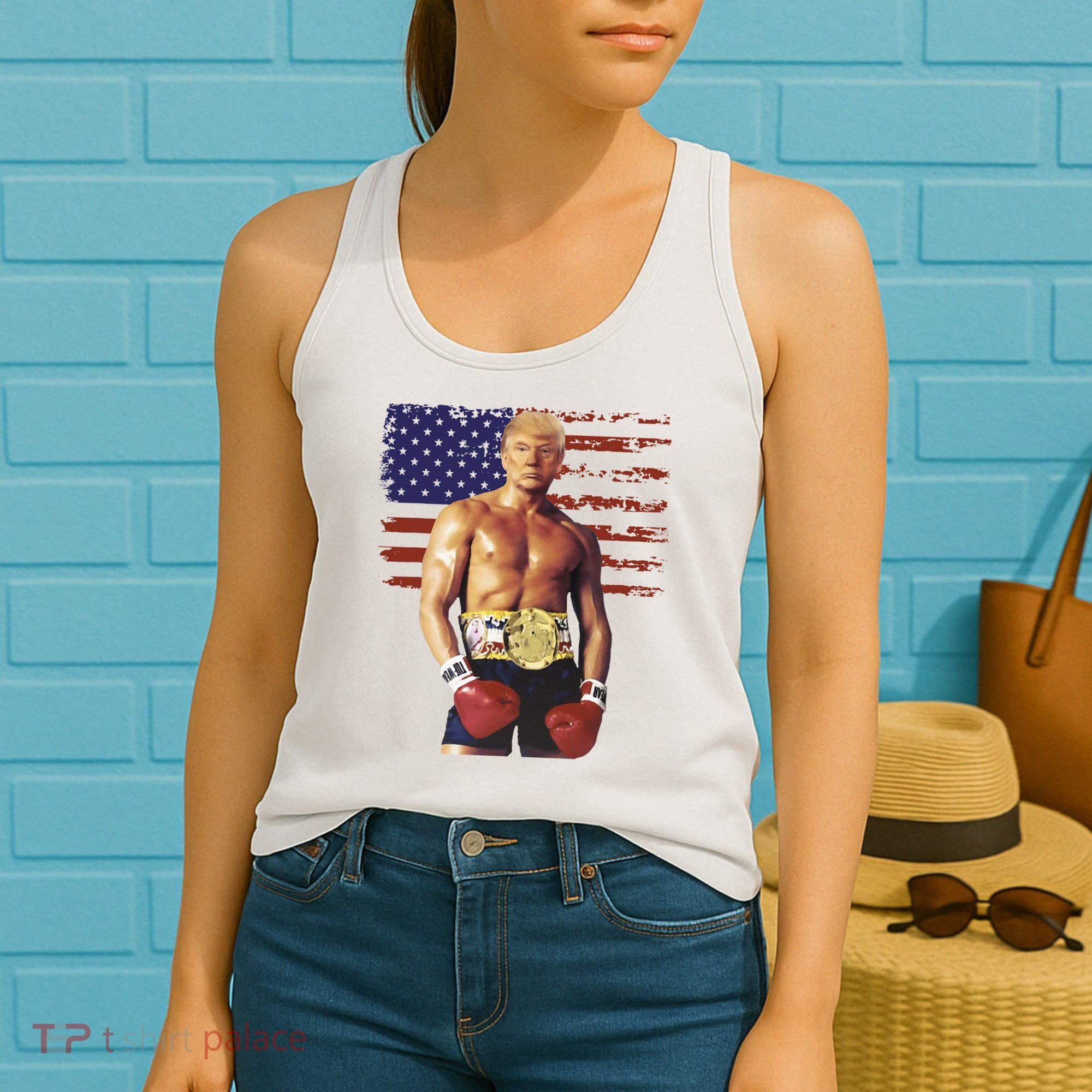 Trump Rocky Boxing Meme Boxer Us Flag Patriot Women's Tank Top