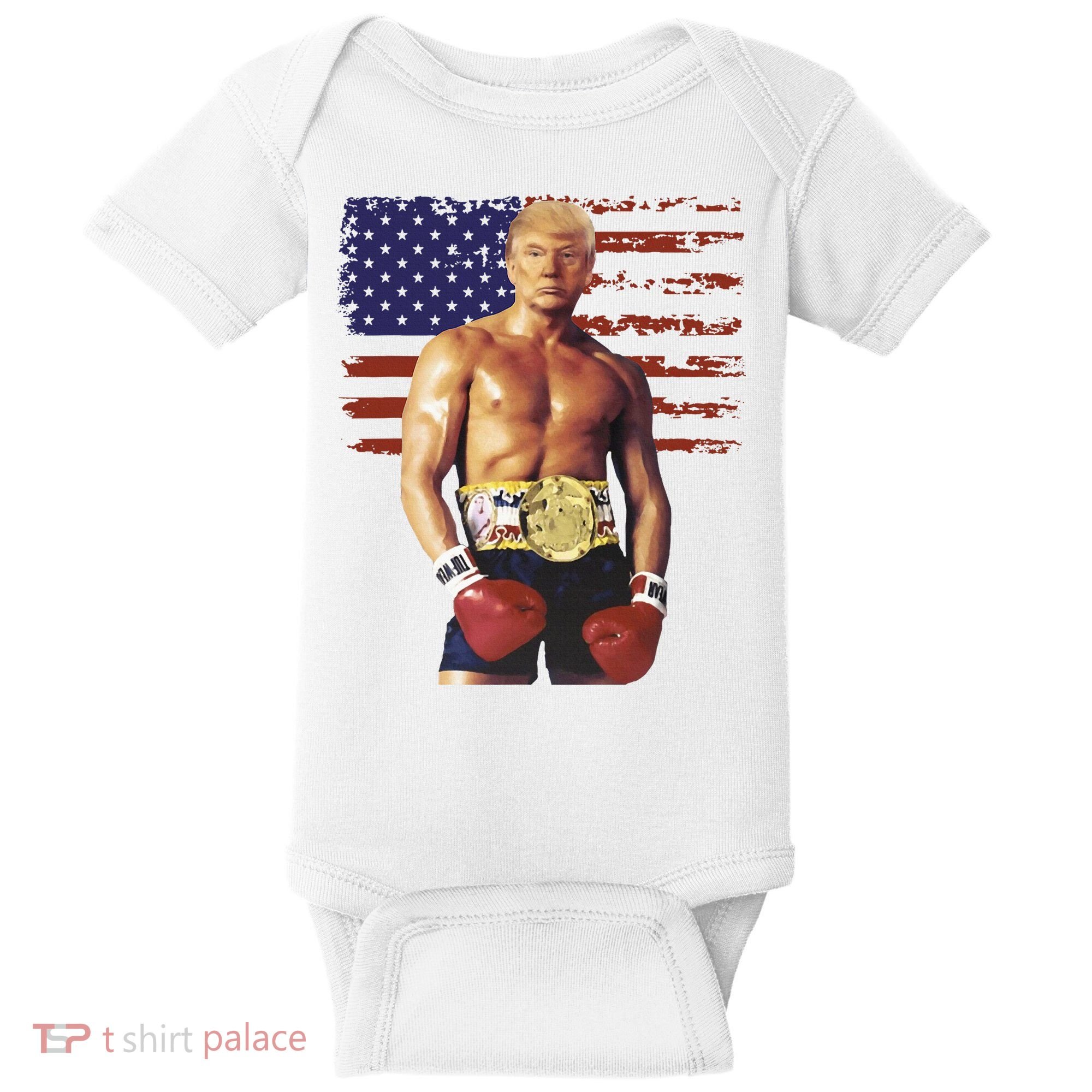 Trump Rocky Boxing Meme Boxer Us Flag Patriot Baby Bodysuit