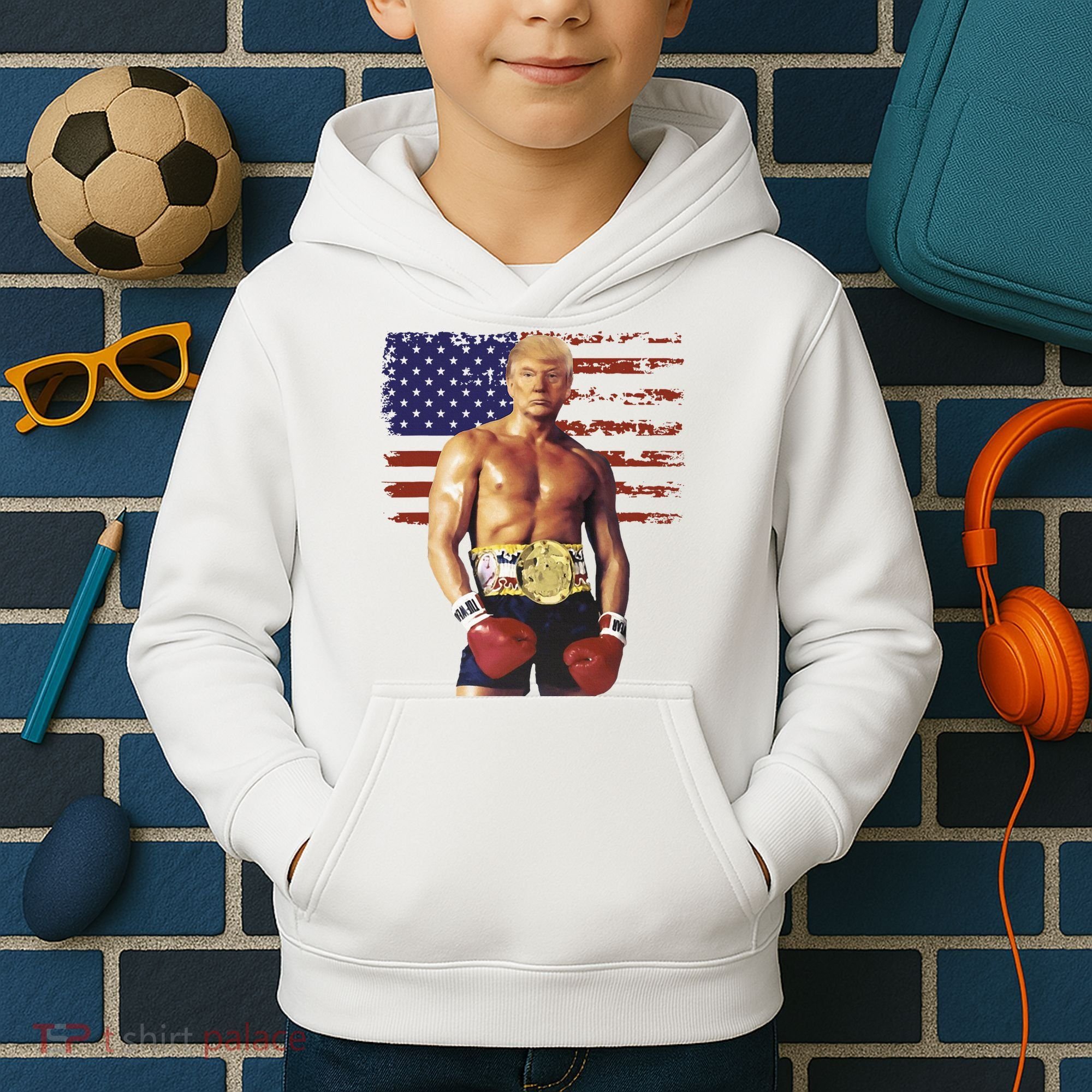Trump Rocky Boxing Meme Boxer Us Flag Patriot Kids Hoodie