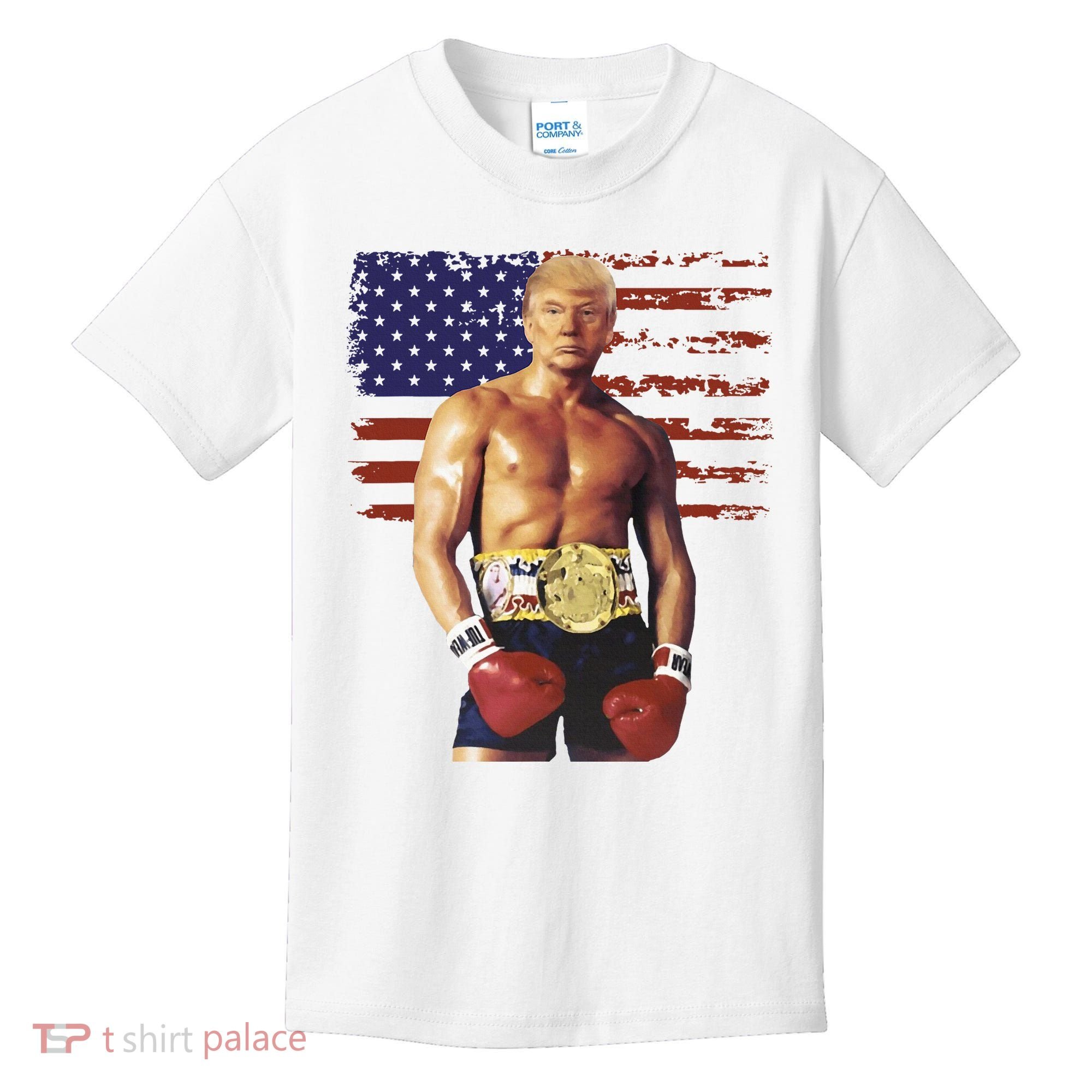 Trump Rocky Boxing Meme Boxer Us Flag Patriot Kids T-Shirt