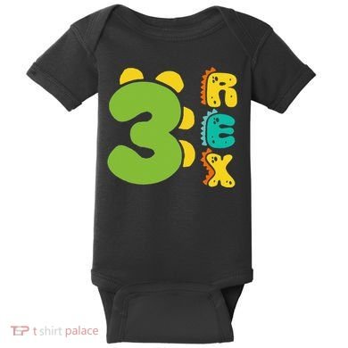 Three Rex Birthday  3rd Dinosaur Birthday Family Baby Bodysuit