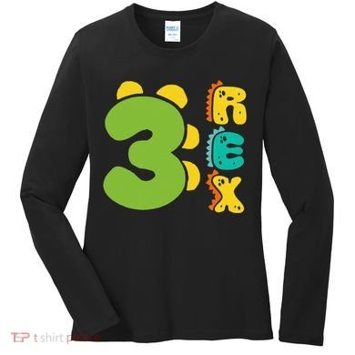 Three Rex Birthday  3rd Dinosaur Birthday Family Women's Long Sleeve Shirt