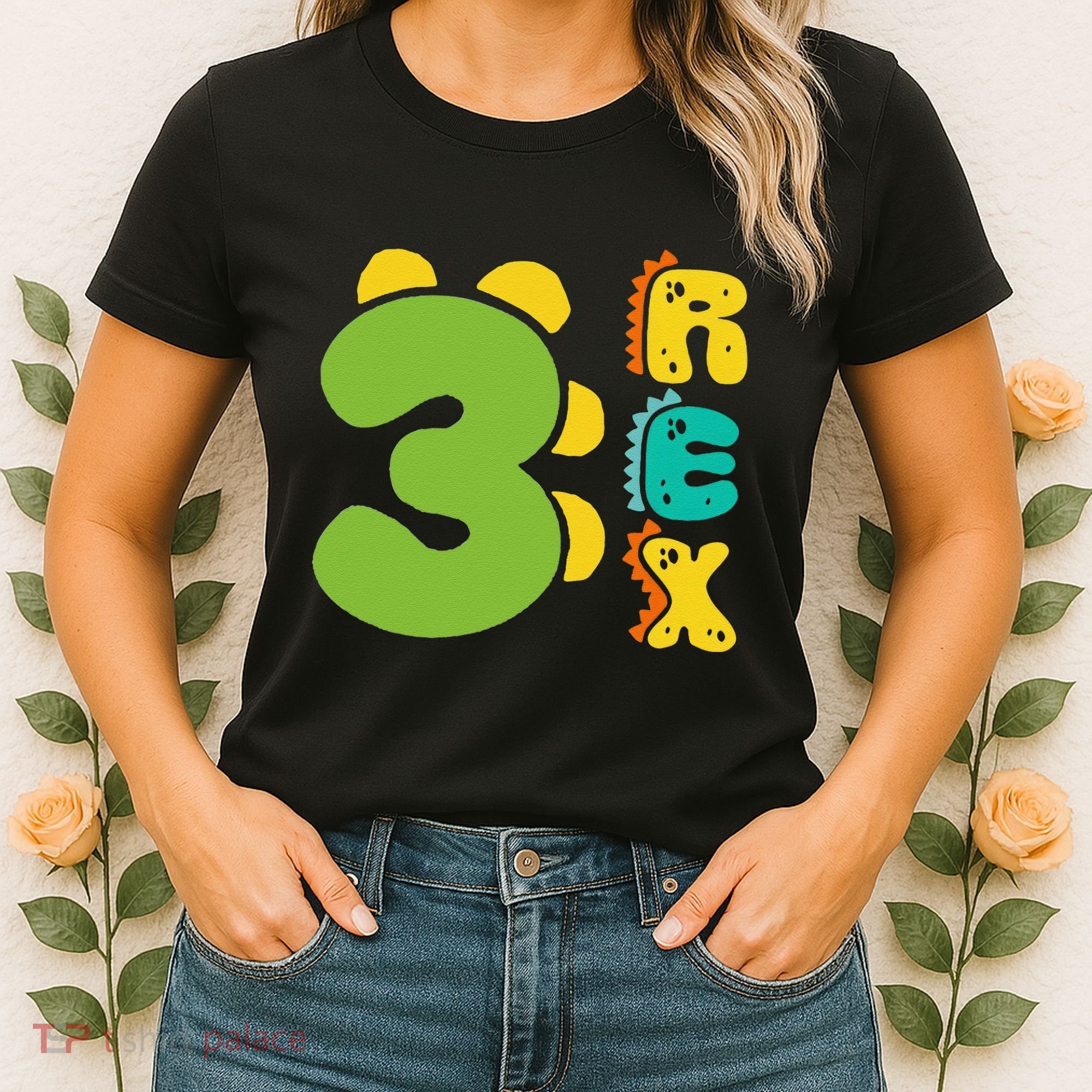 Three Rex Birthday  3rd Dinosaur Birthday Family Women's T-Shirt