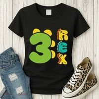 Three Rex Birthday  3rd Dinosaur Birthday Family Women's T-Shirt thumb 3