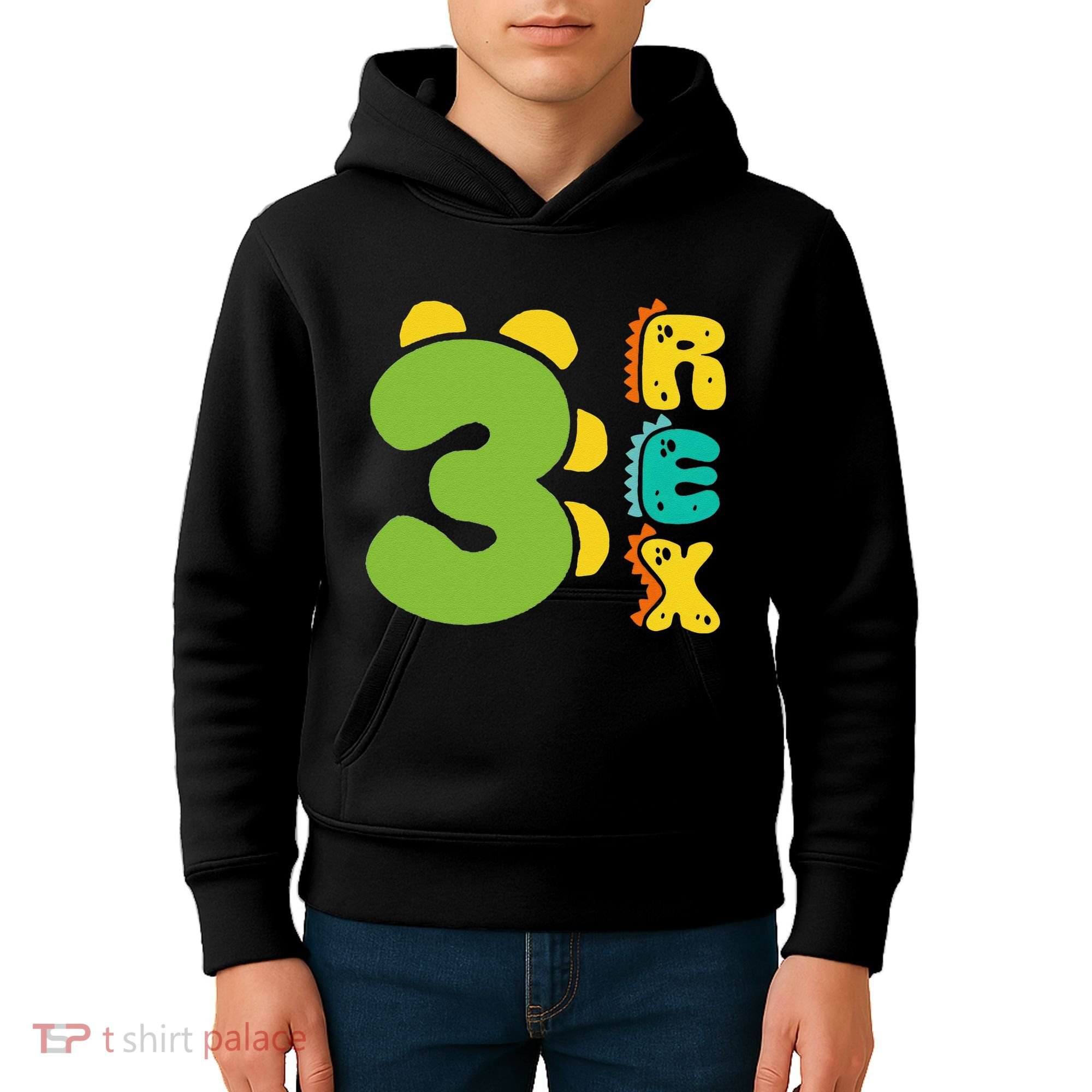 Three Rex Birthday  3rd Dinosaur Birthday Family Kids Hoodie