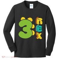 Three Rex Birthday  3rd Dinosaur Birthday Family Kids Long Sleeve Shirt thumb 0