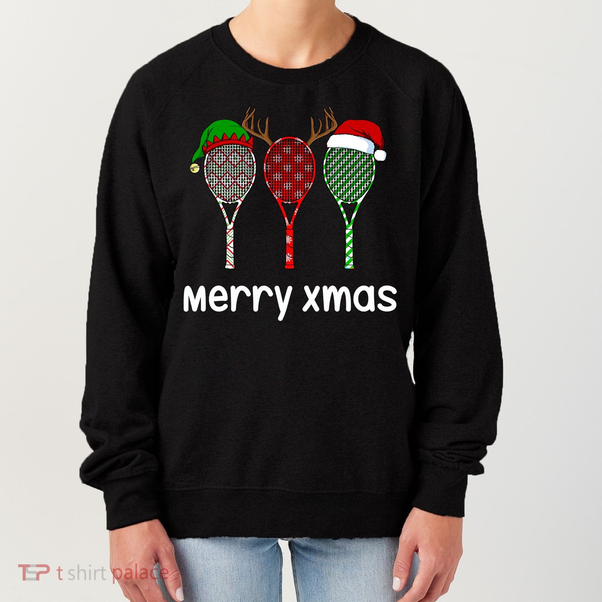 Tennis Racket Christmas Hat Reindeer Anlter Game Sport Sweatshirt Women's Sweatshirt