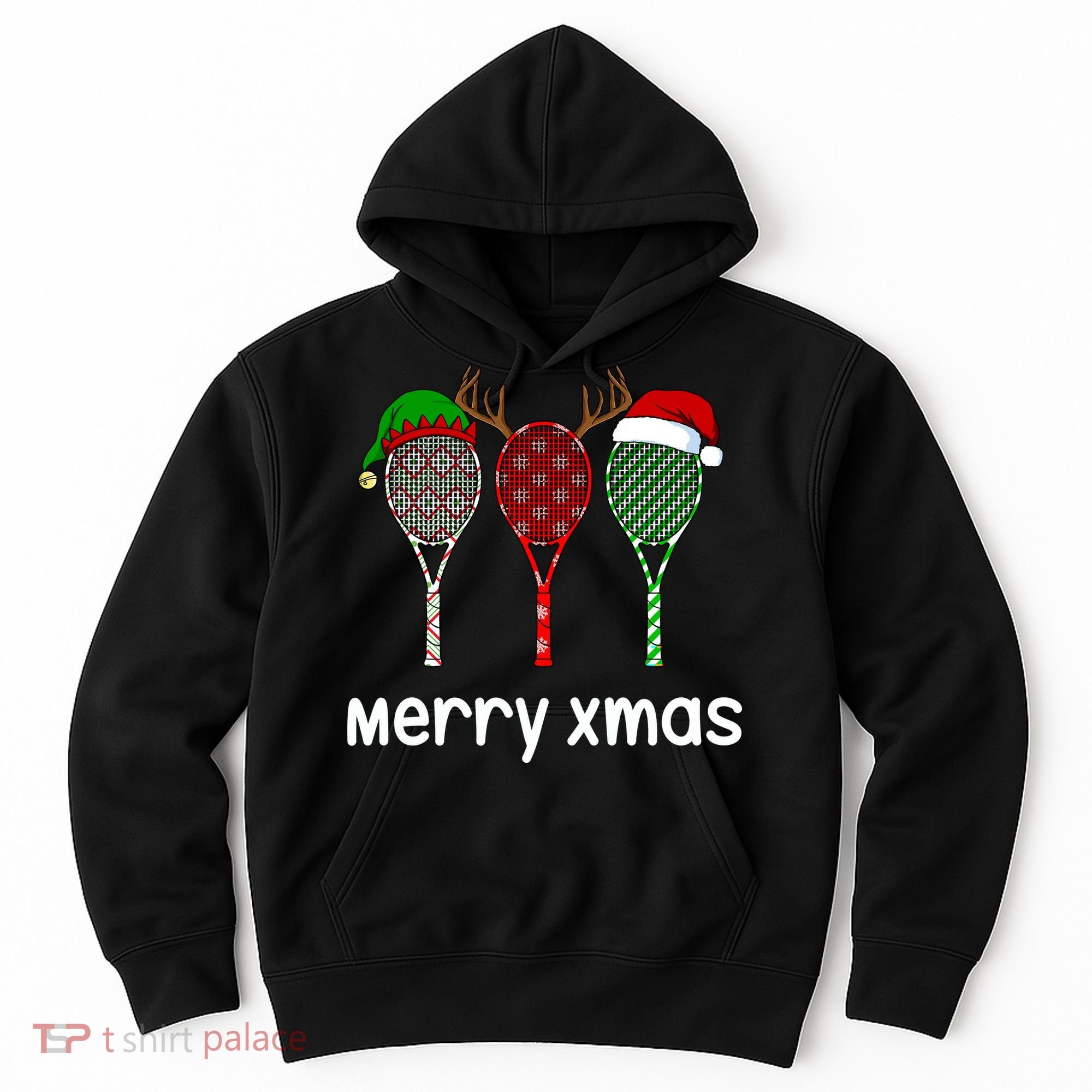 Tennis Racket Christmas Hat Reindeer Anlter Game Sport Sweatshirt Hoodie