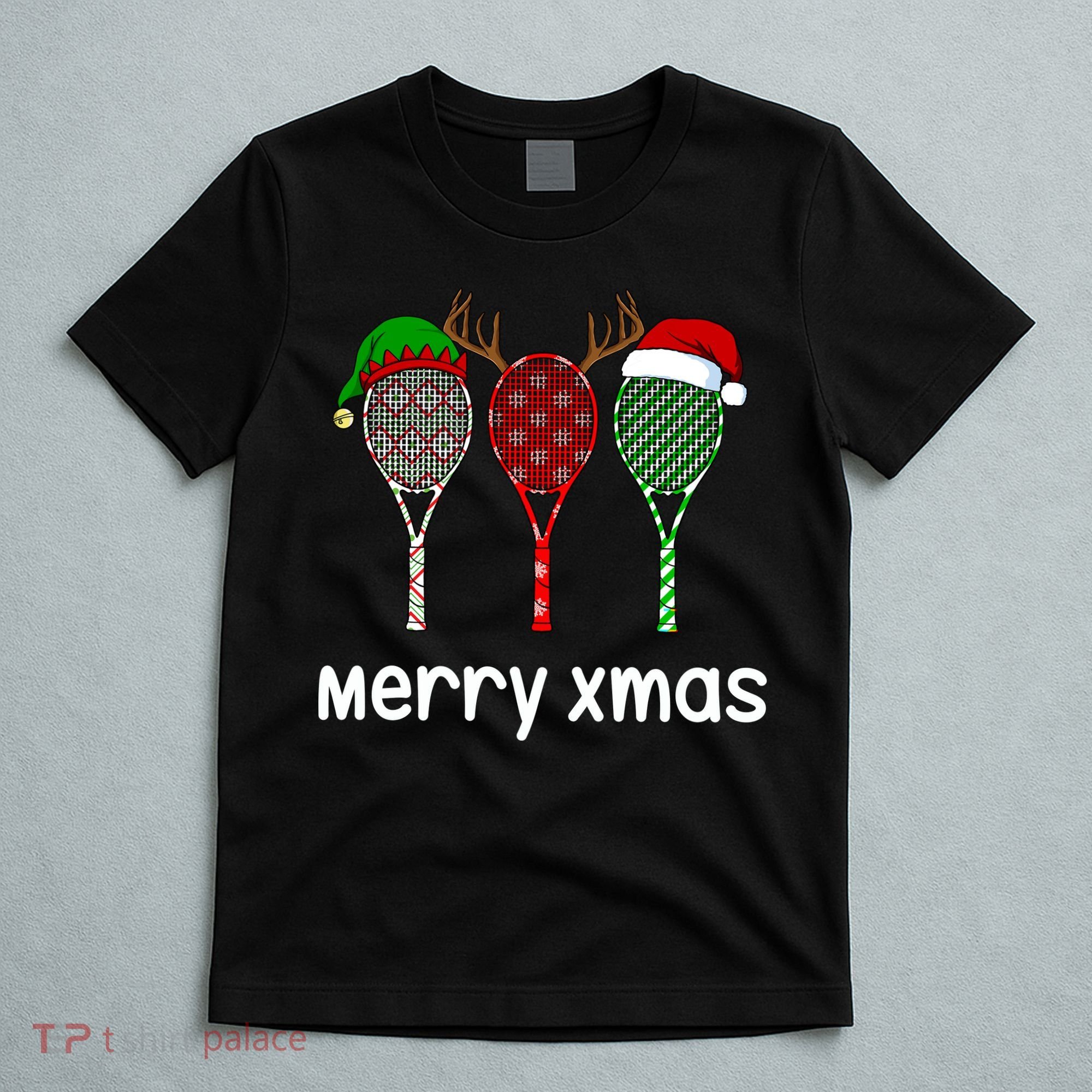 Tennis Racket Christmas Hat Reindeer Anlter Game Sport Sweatshirt T-Shirt
