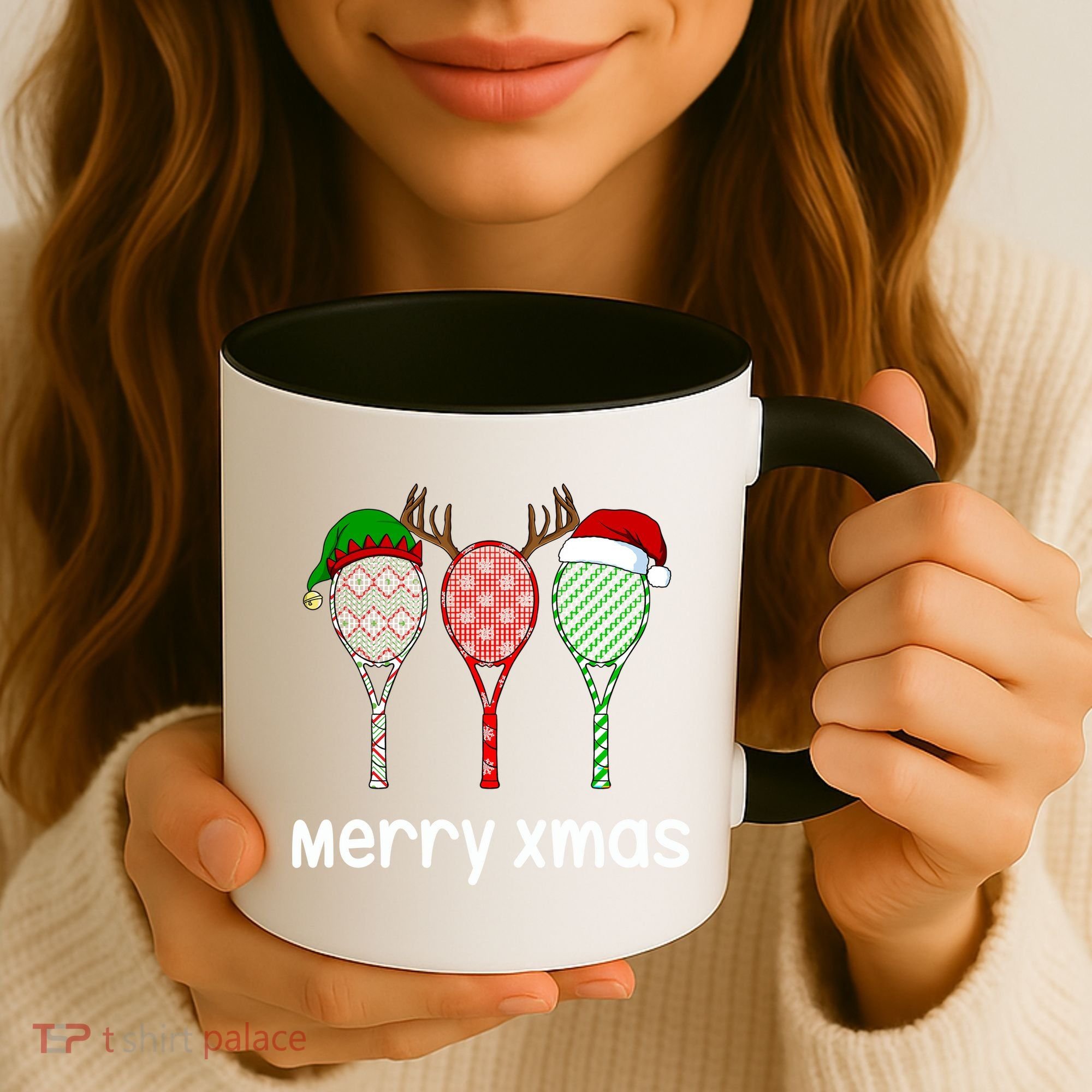 Tennis Racket Christmas Hat Reindeer Anlter Game Sport Sweatshirt Coffee Mug