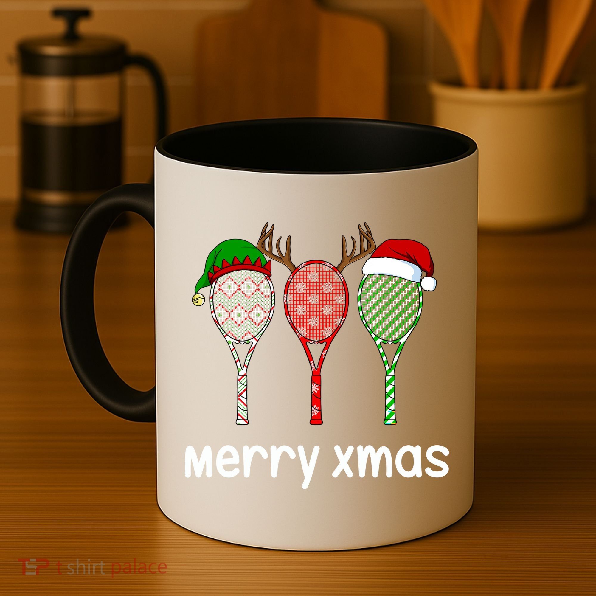 Tennis Racket Christmas Hat Reindeer Anlter Game Sport Sweatshirt Coffee Mug