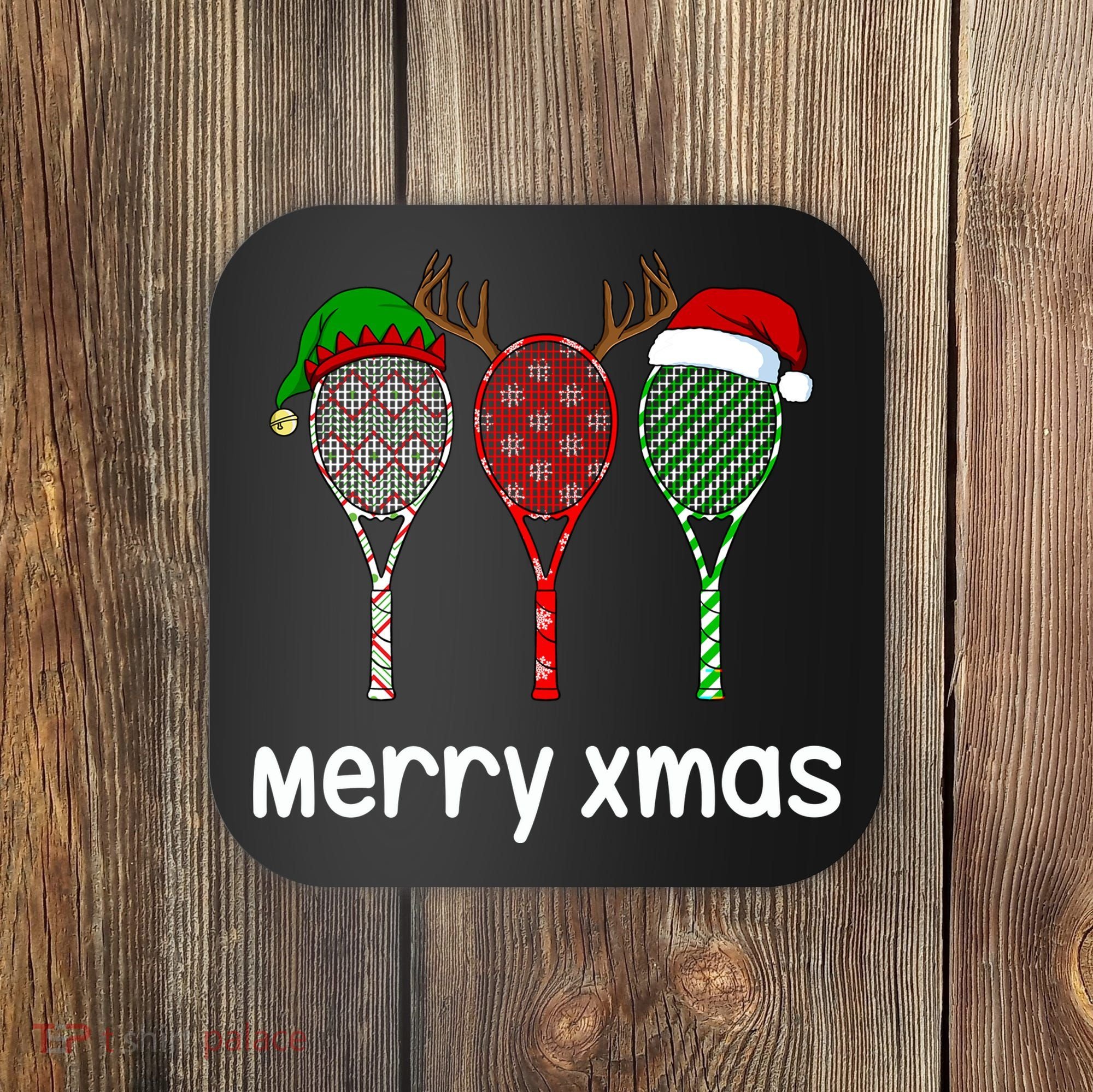 Tennis Racket Christmas Hat Reindeer Anlter Game Sport Sweatshirt Coaster