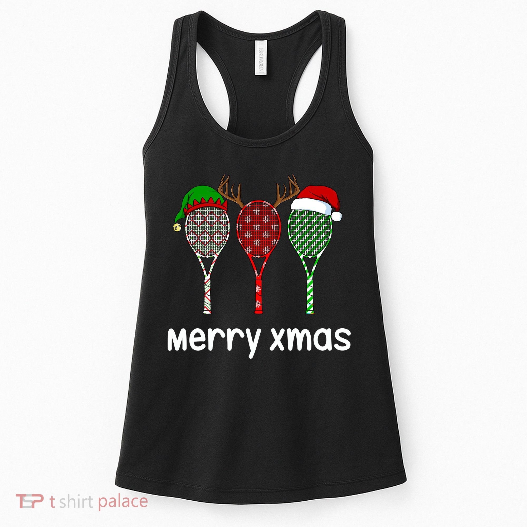 Tennis Racket Christmas Hat Reindeer Anlter Game Sport Sweatshirt Women's Tank Top