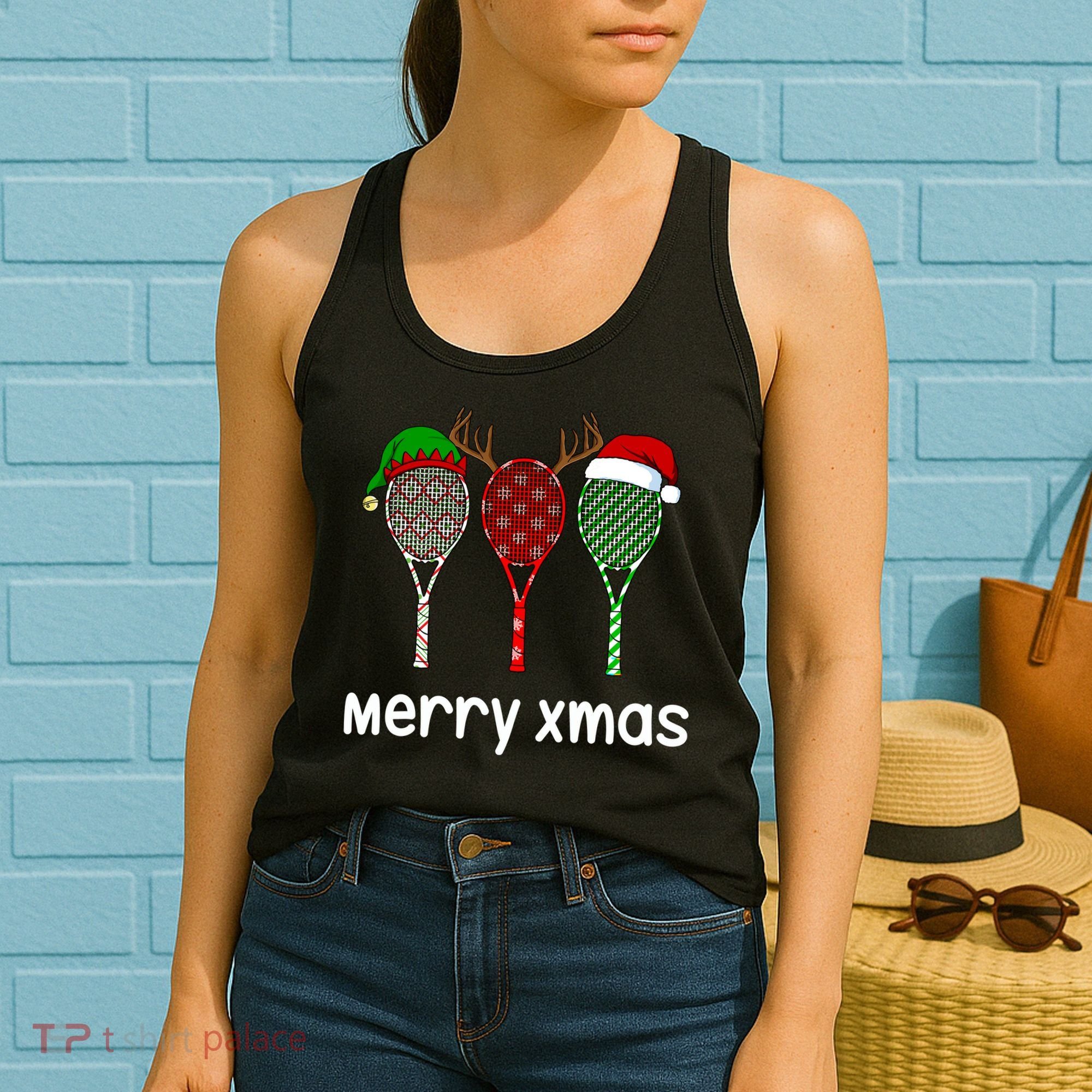 Tennis Racket Christmas Hat Reindeer Anlter Game Sport Sweatshirt Women's Tank Top