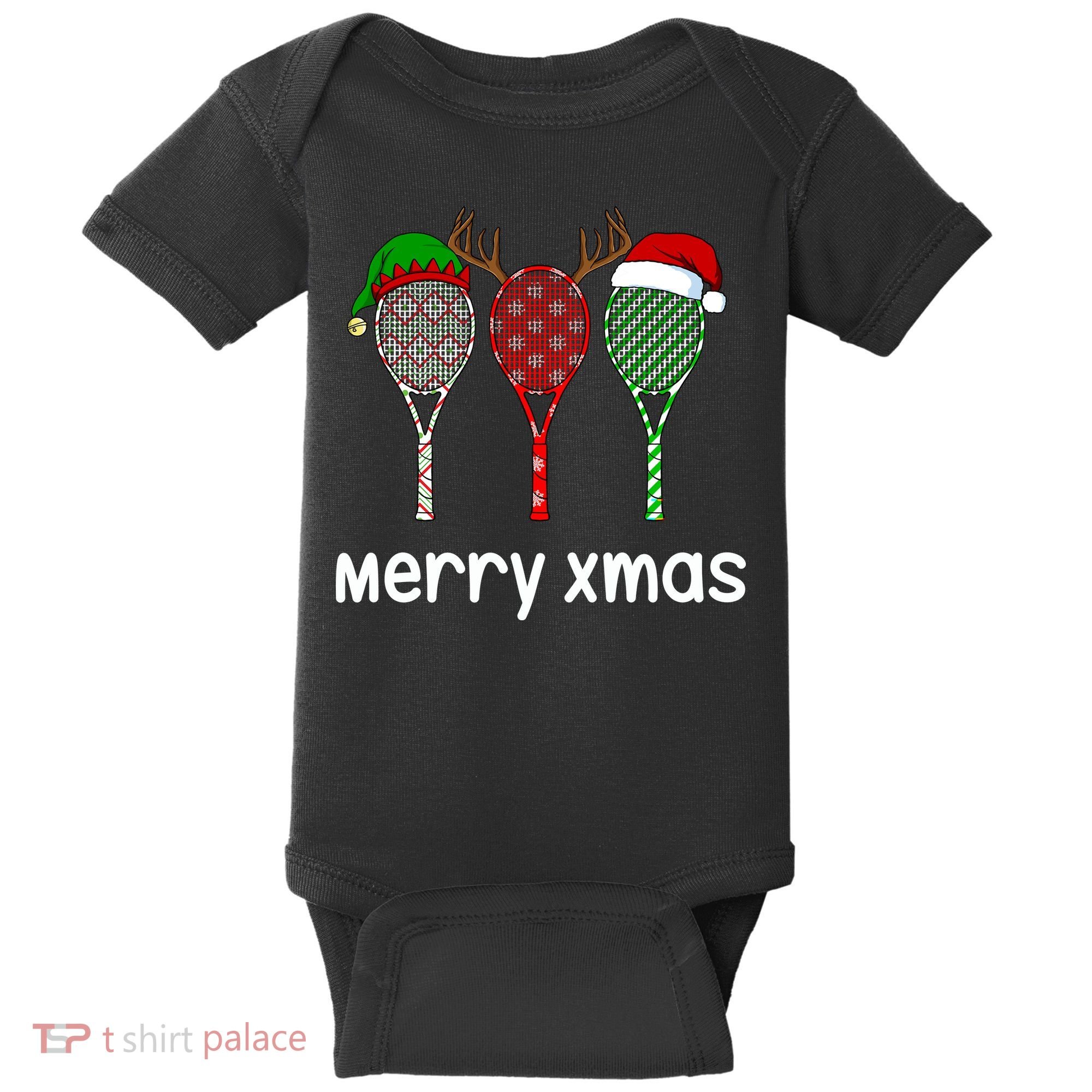 Tennis Racket Christmas Hat Reindeer Anlter Game Sport Sweatshirt Baby Bodysuit