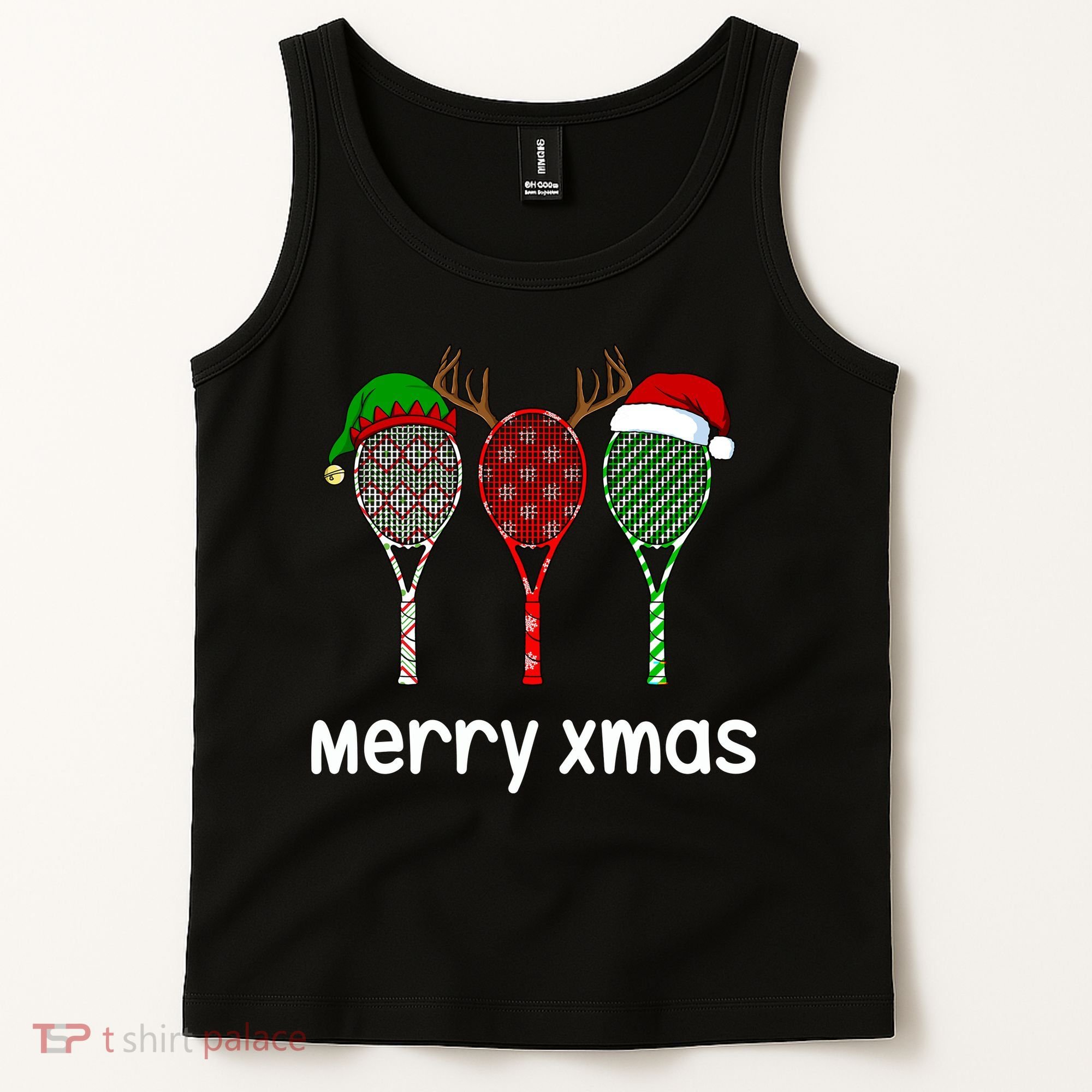 Tennis Racket Christmas Hat Reindeer Anlter Game Sport Sweatshirt Tank Top