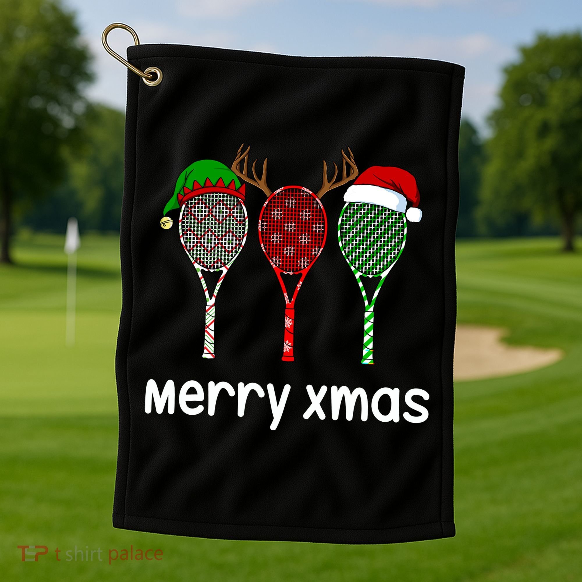 Tennis Racket Christmas Hat Reindeer Anlter Game Sport Sweatshirt Golf Towel