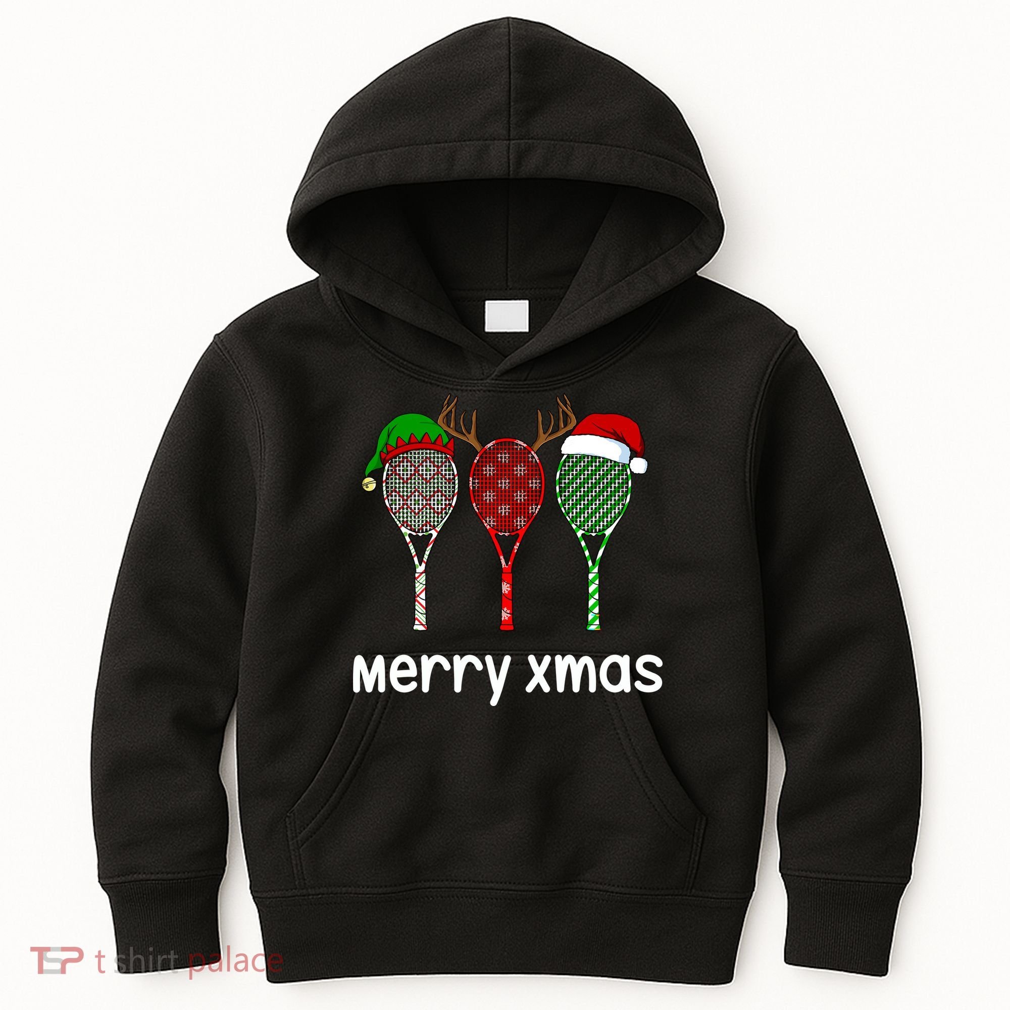 Tennis Racket Christmas Hat Reindeer Anlter Game Sport Sweatshirt Kids Hoodie