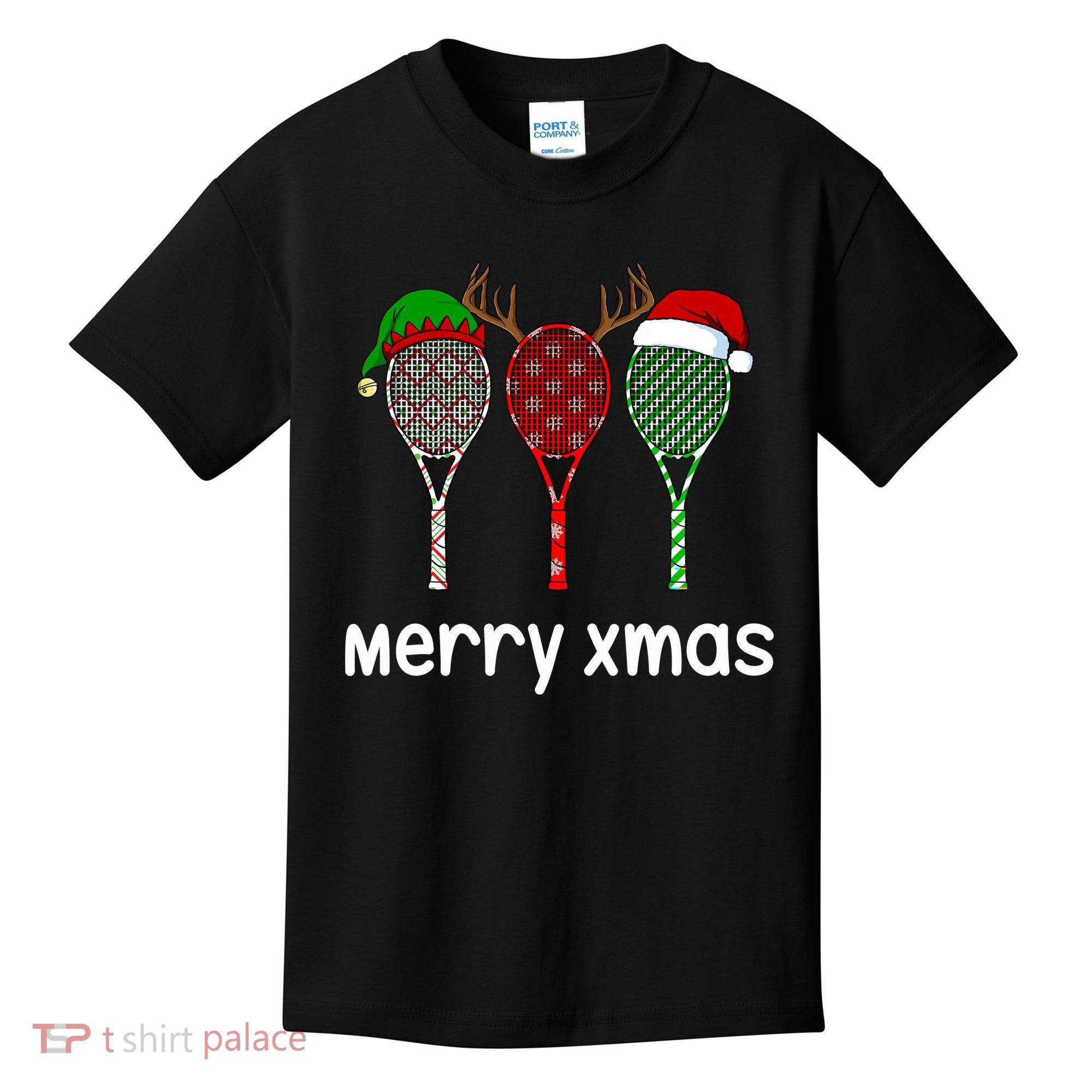 Tennis Racket Christmas Hat Reindeer Anlter Game Sport Sweatshirt Kids T-Shirt