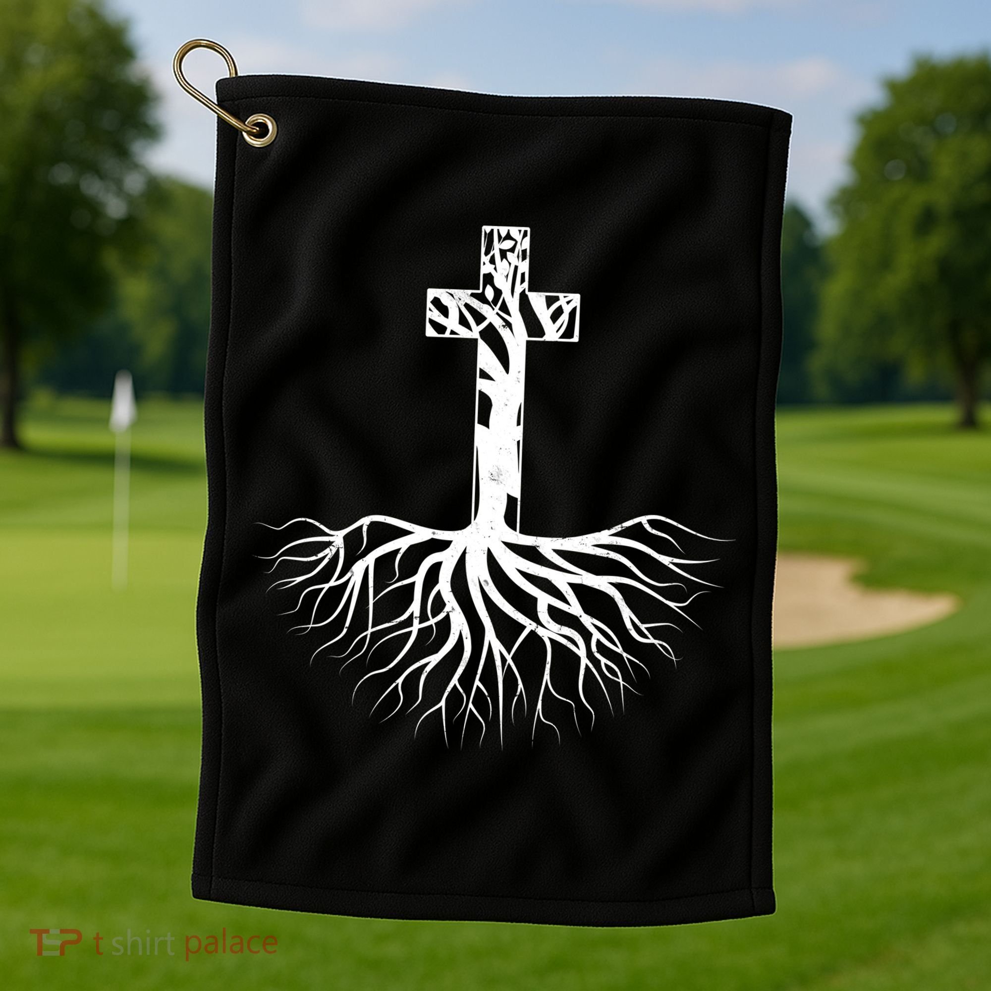Tree Root Christian Cross Golf Towel