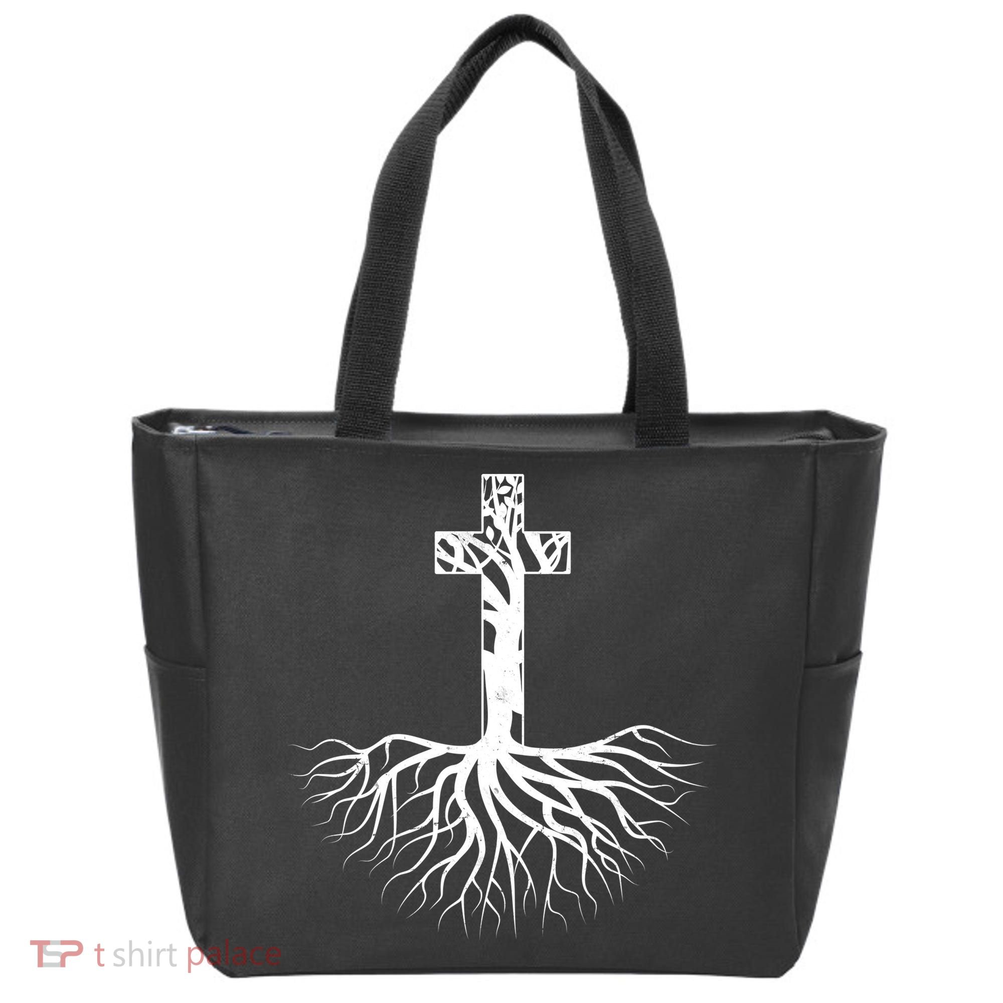 Tree Root Christian Cross Tote Bag