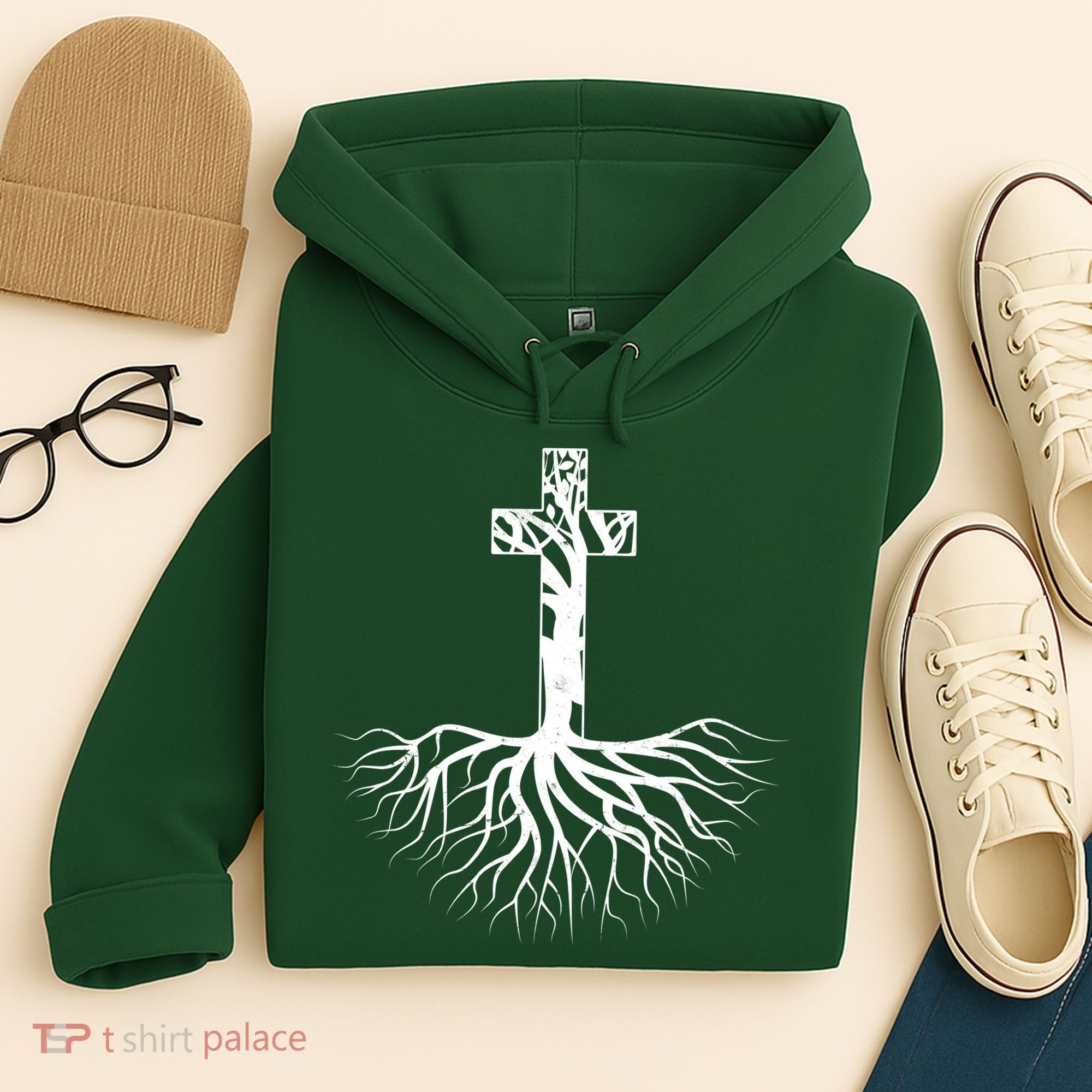 Tree Root Christian Cross Hoodie
