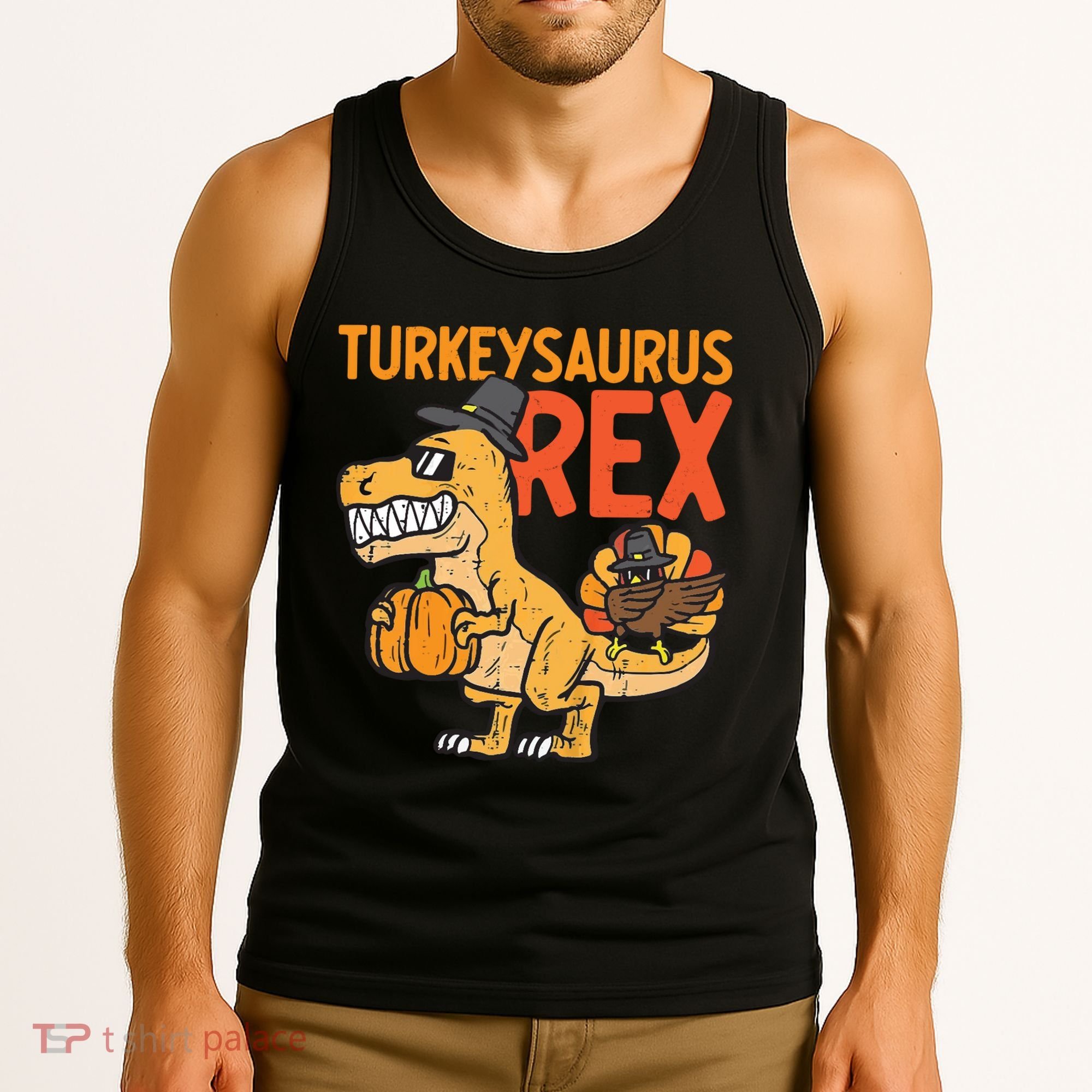 Turkeysaurus Rex Cute Funny Thanksgiving Dinosaur Tank Top