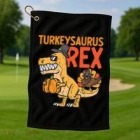 Turkeysaurus Rex Cute Funny Thanksgiving Dinosaur Golf Towel thumb 1