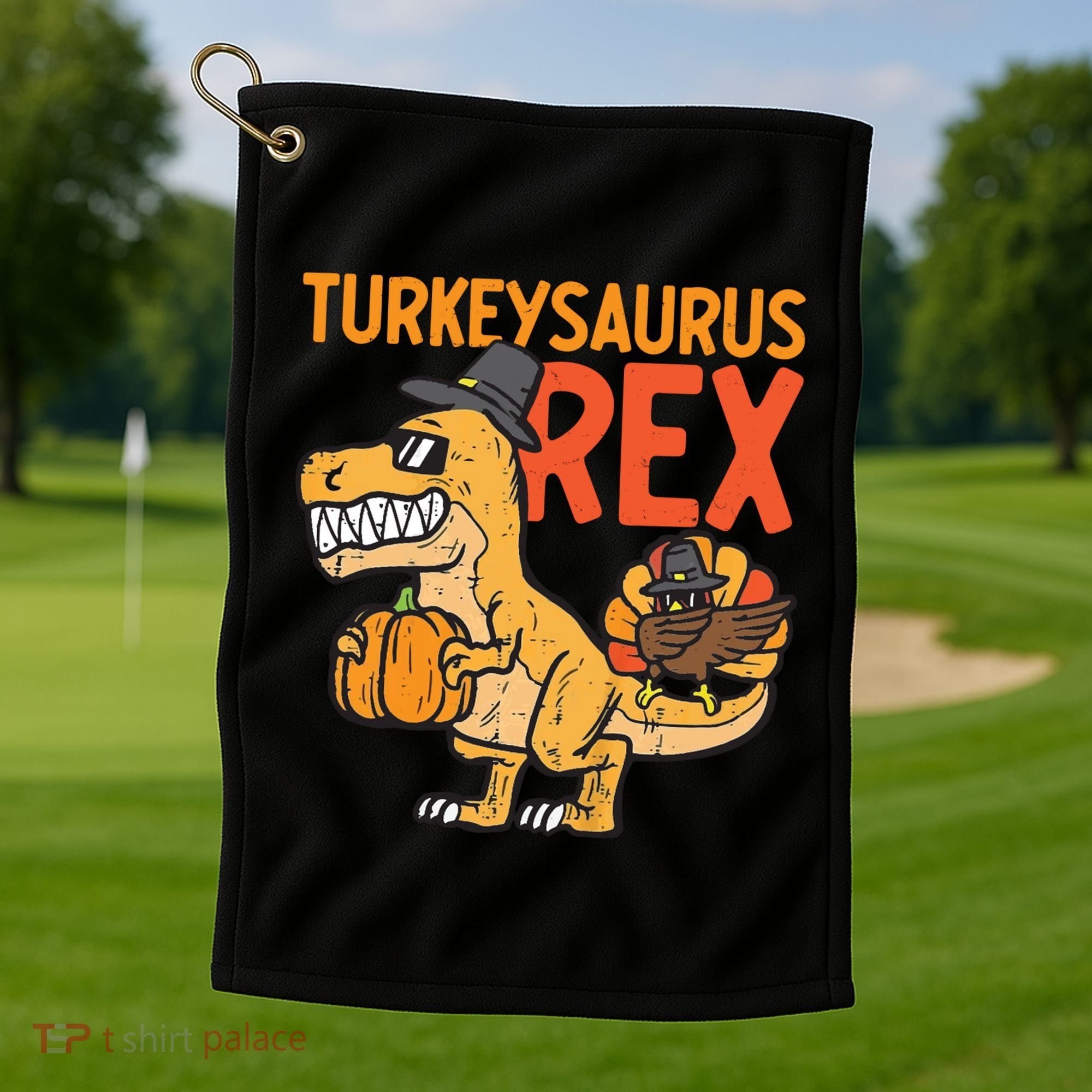 Turkeysaurus Rex Cute Funny Thanksgiving Dinosaur Golf Towel