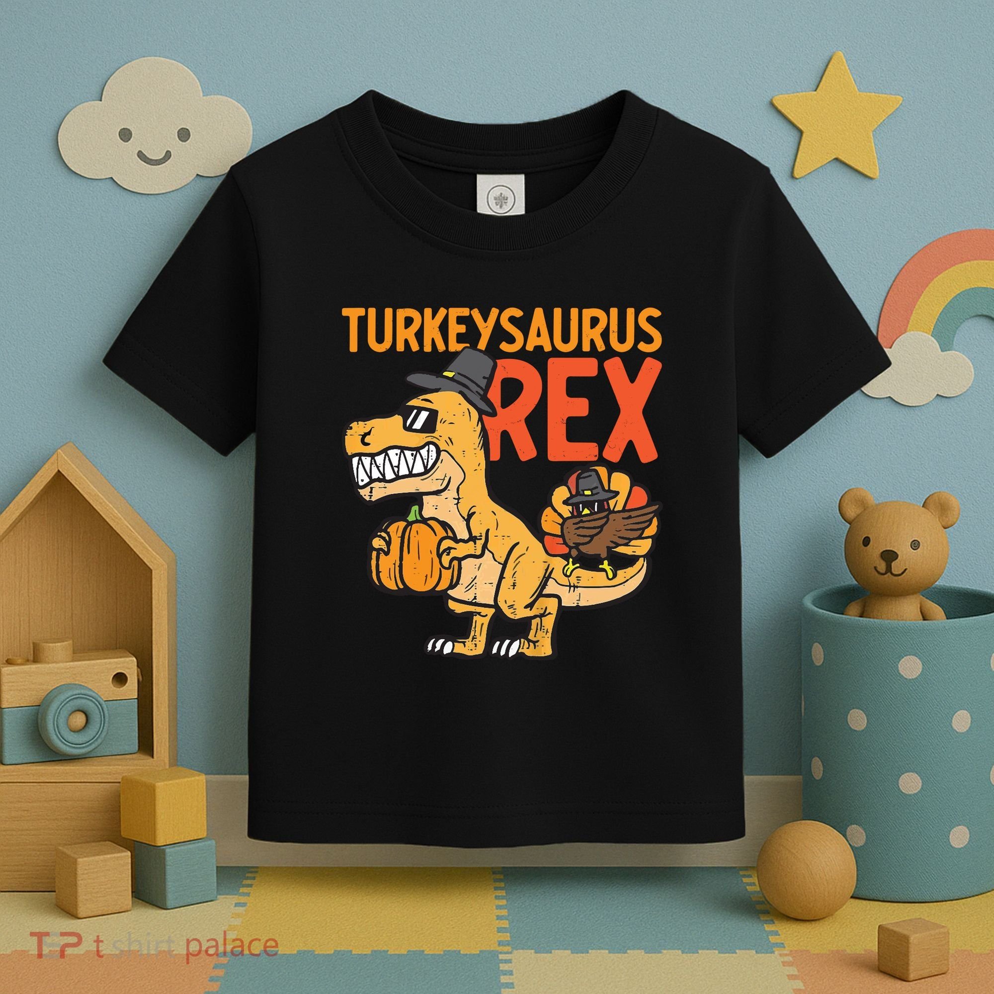 Turkeysaurus Rex Cute Funny Thanksgiving Dinosaur Toddler T-Shirt