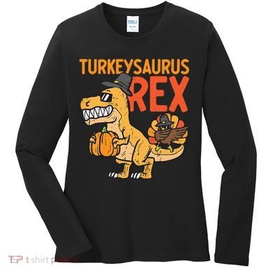 Turkeysaurus Rex Cute Funny Thanksgiving Dinosaur Women's Long Sleeve Shirt