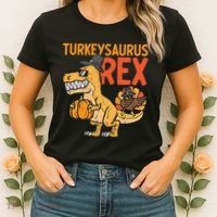 Turkeysaurus Rex Cute Funny Thanksgiving Dinosaur Women's T-Shirt thumb 2