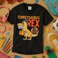 Turkeysaurus Rex Cute Funny Thanksgiving Dinosaur Kids T-Shirt thumb 3