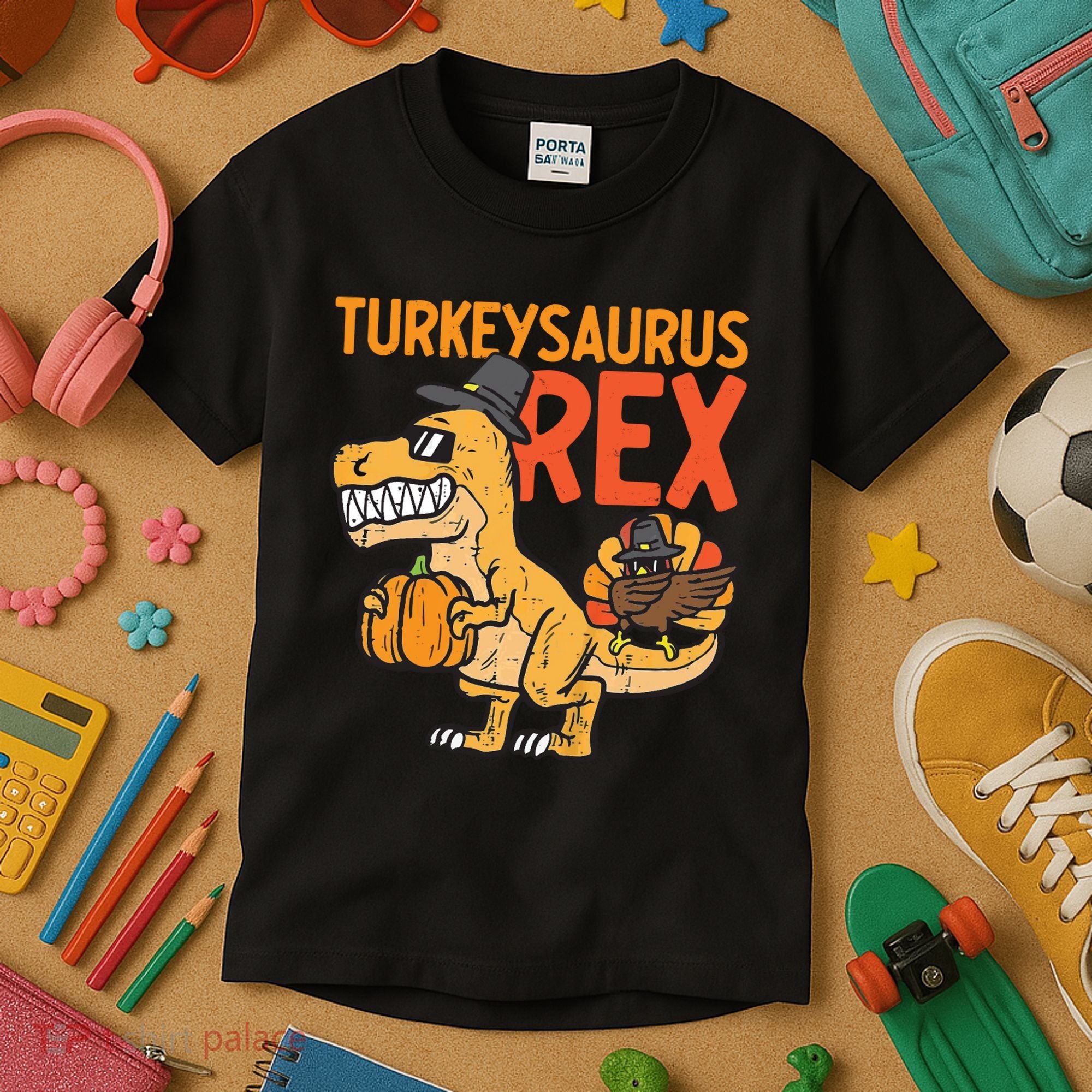 Turkeysaurus Rex Cute Funny Thanksgiving Dinosaur Kids T-Shirt