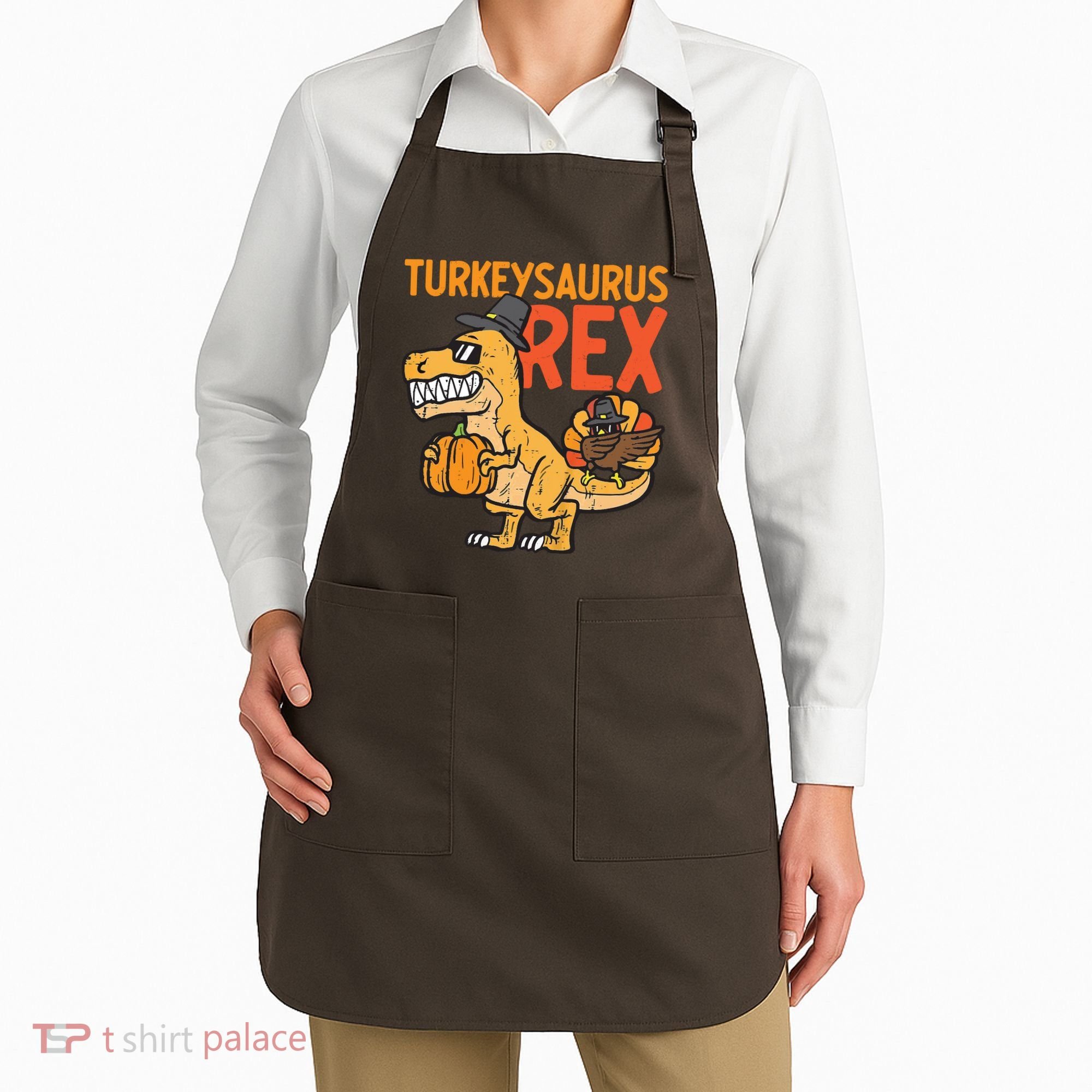 Turkeysaurus Rex Cute Funny Thanksgiving Dinosaur Apron