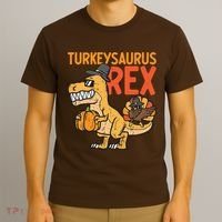 Turkeysaurus Rex Cute Funny Thanksgiving Dinosaur T-Shirt thumb 3