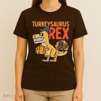 Turkeysaurus Rex Cute Funny Thanksgiving Dinosaur T-Shirt thumb 4