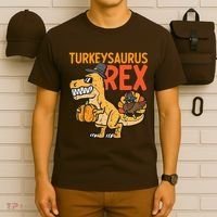 Turkeysaurus Rex Cute Funny Thanksgiving Dinosaur T-Shirt thumb 6