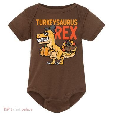 Turkeysaurus Rex Cute Funny Thanksgiving Dinosaur Baby Bodysuit