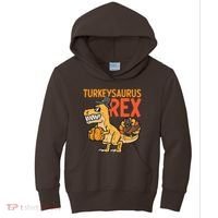 Turkeysaurus Rex Cute Funny Thanksgiving Dinosaur Kids Hoodie thumb 0