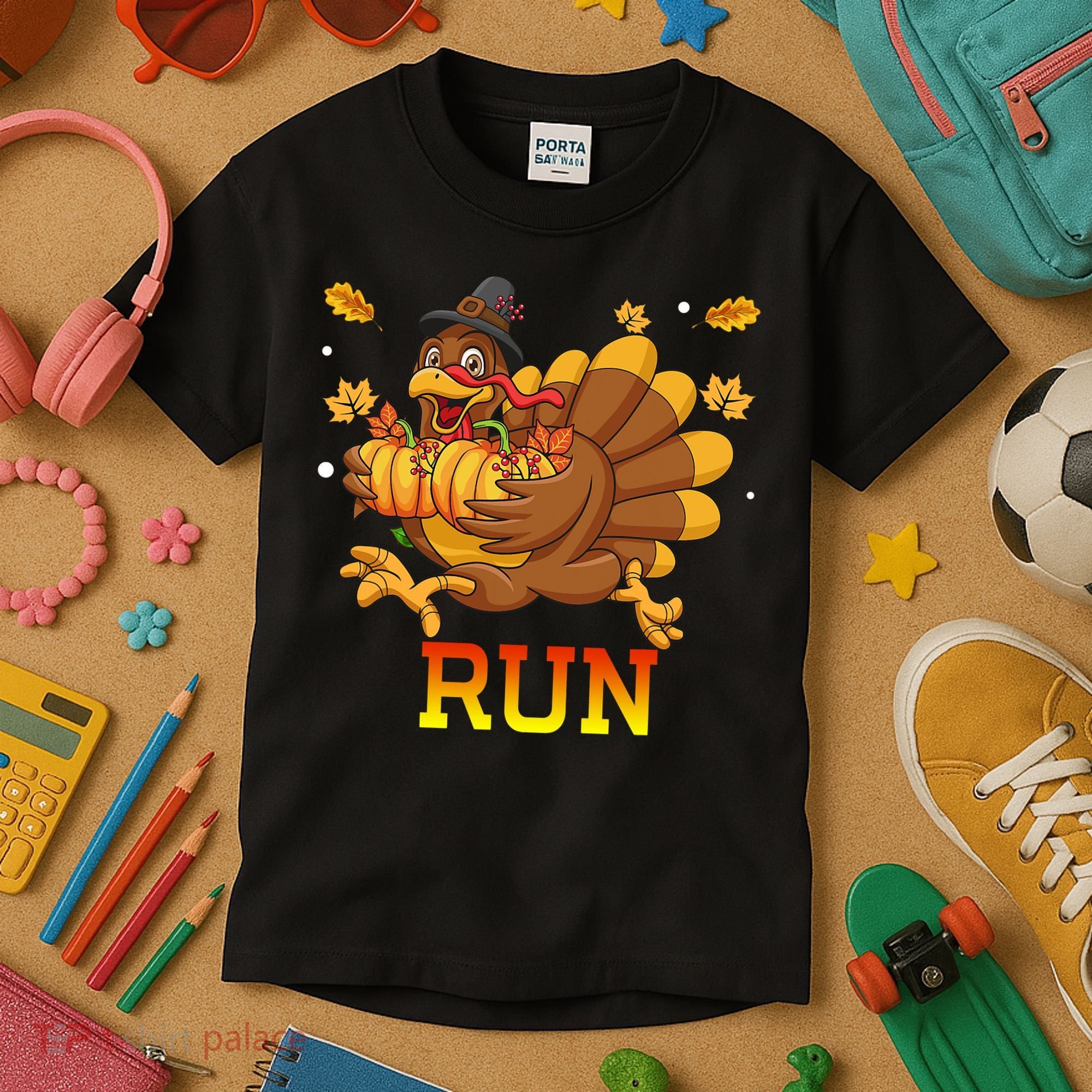 Turkey Run Costume Thanksgiving Running Turkey Trot Kids T-Shirt