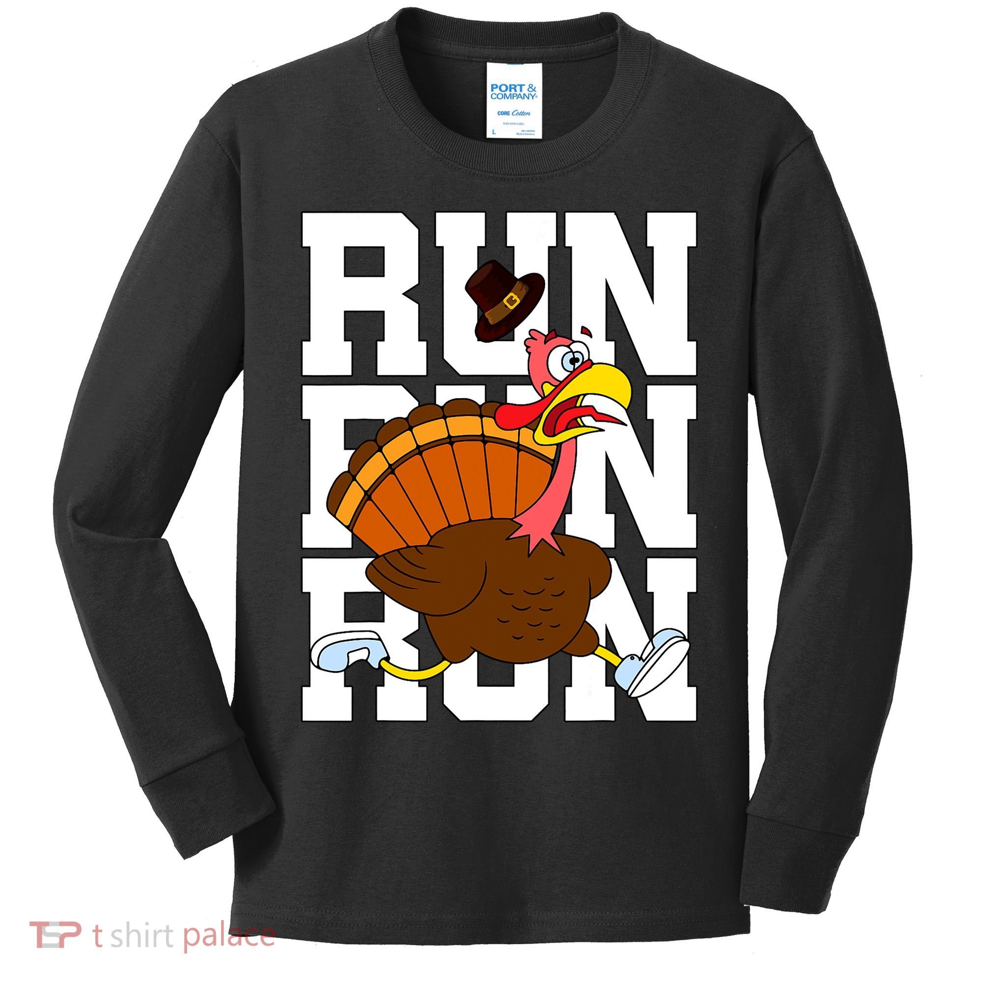 Turkey Run Costume Thanksgiving Running Turkey Trot Kids Long Sleeve Shirt